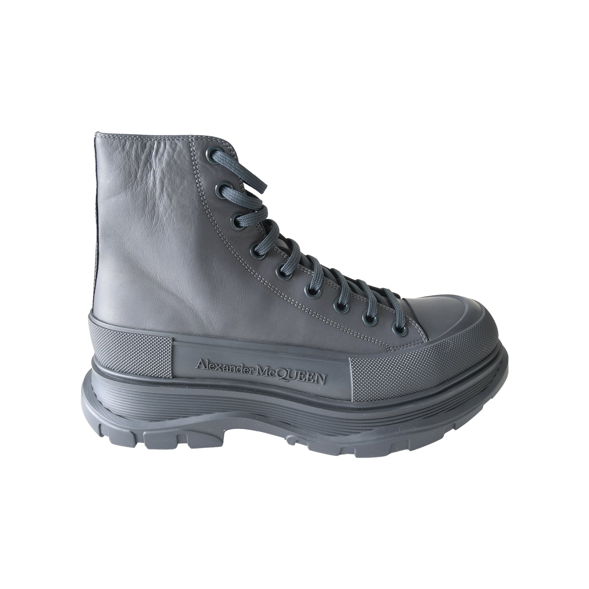 Alexander McQueen Boxer Dog Calf Boots Anthracite Dark Grey-NOBLEMARS