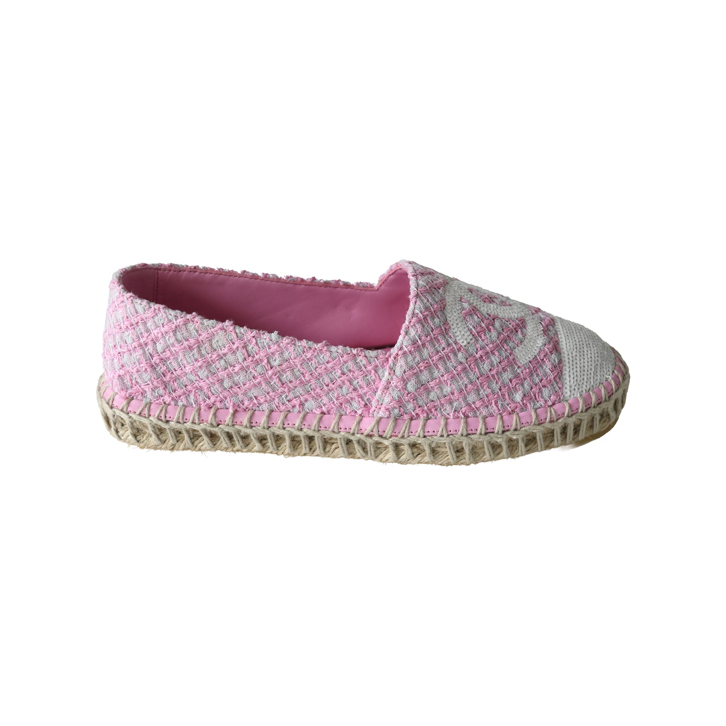 Chanel Espadrilles Tweed Lambskin Flats Light Pink White-NOBLEMARS