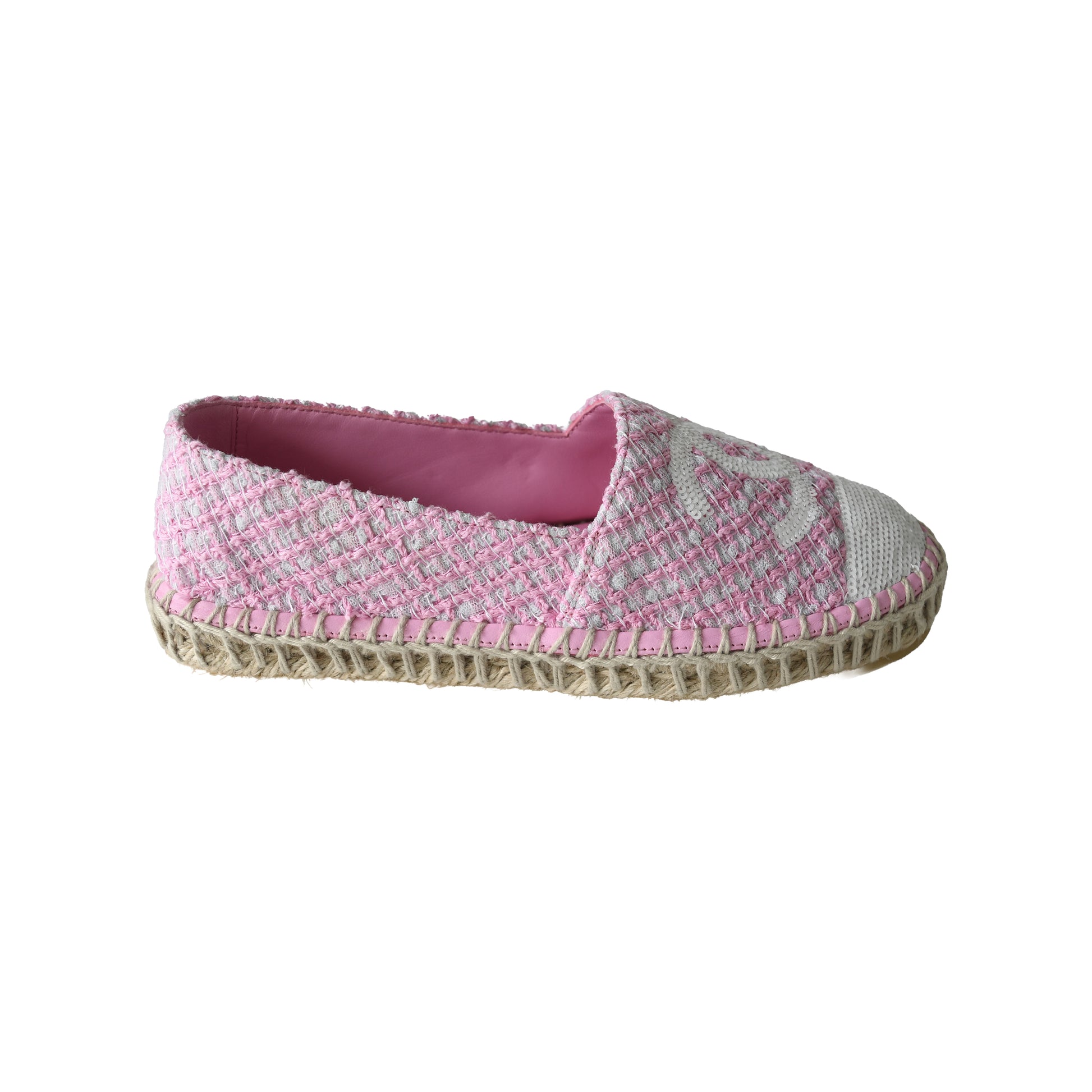 Chanel Espadrilles Tweed Lambskin Flats Light Pink White-NOBLEMARS