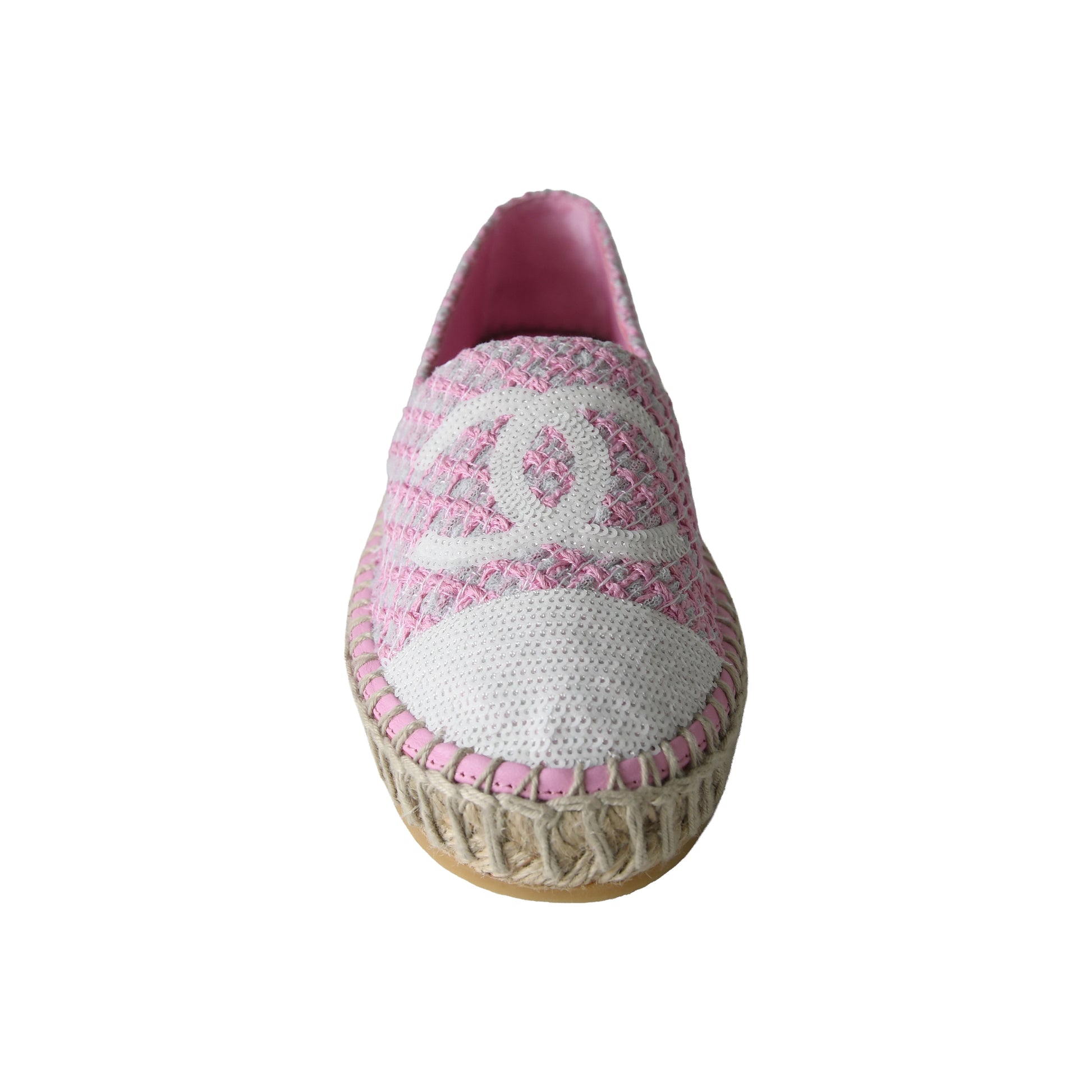 Chanel Espadrilles Tweed Lambskin Flats Light Pink White-NOBLEMARS