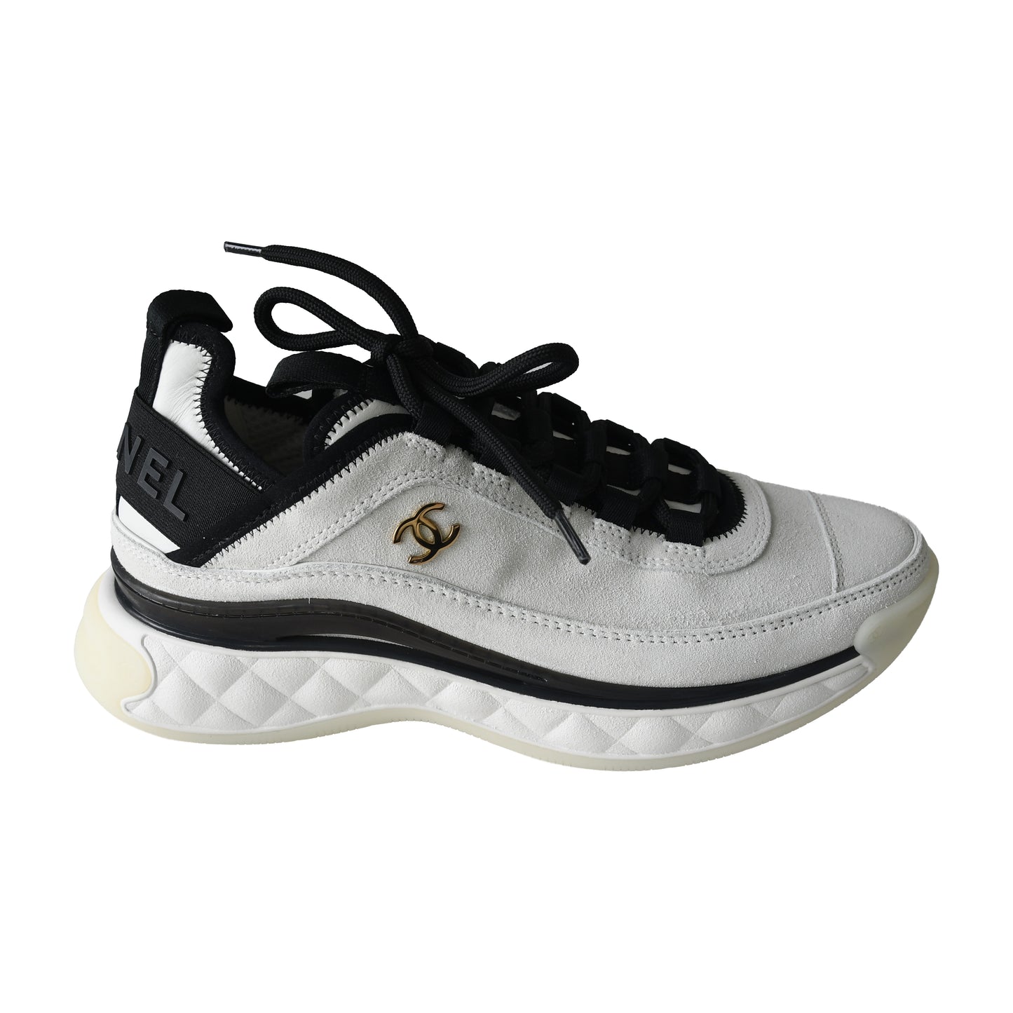 Chanel Velvet Calfskin & Mixed Fibers CC Sneaker Ivory Black-NOBLEMARS