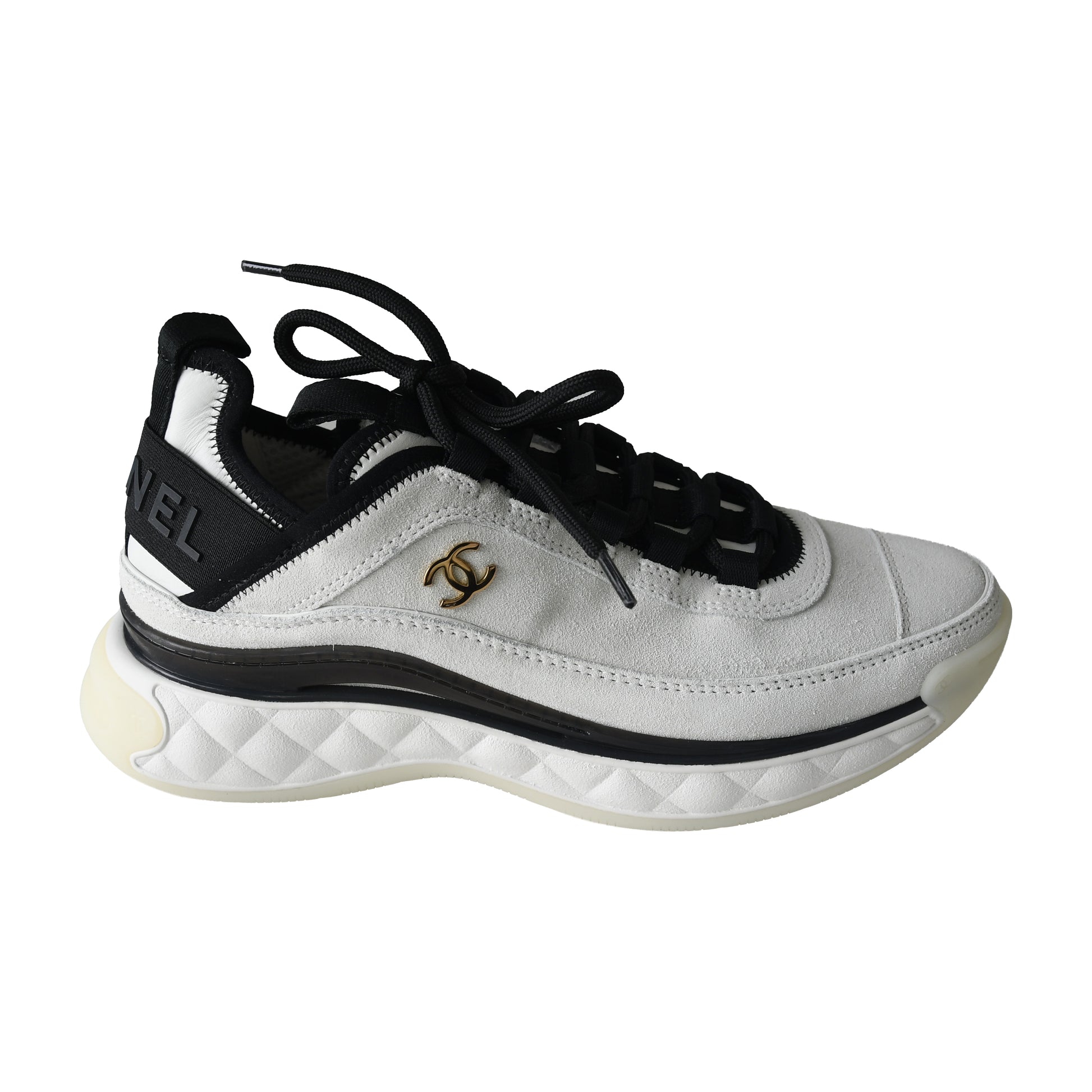 Chanel Velvet Calfskin & Mixed Fibers CC Sneaker Ivory Black-NOBLEMARS