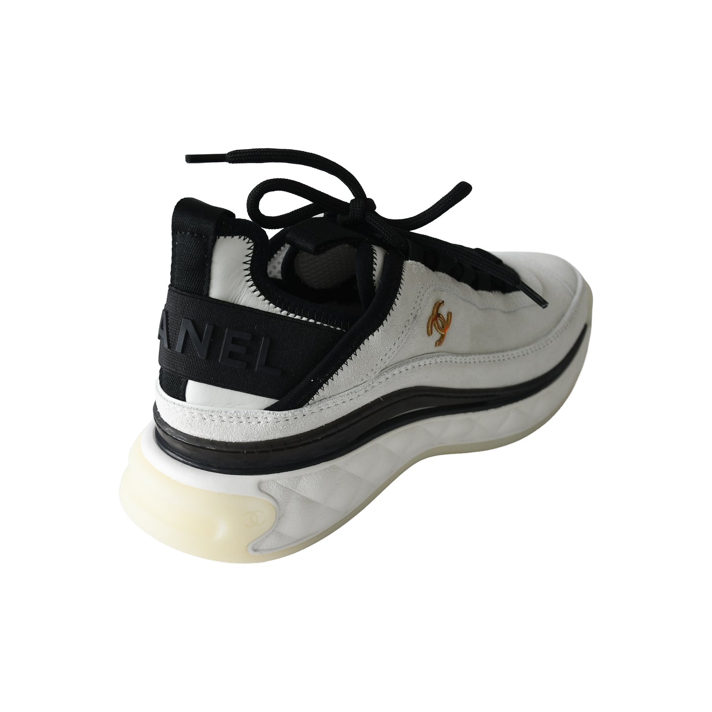 Chanel Velvet Calfskin & Mixed Fibers CC Sneaker Ivory Black-NOBLEMARS