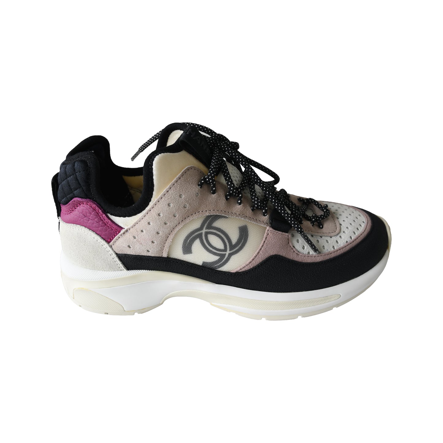 Chanel Suede Calfskin Mixed Fibers CC Sneakers Grey Black Pink-NOBLEMARS