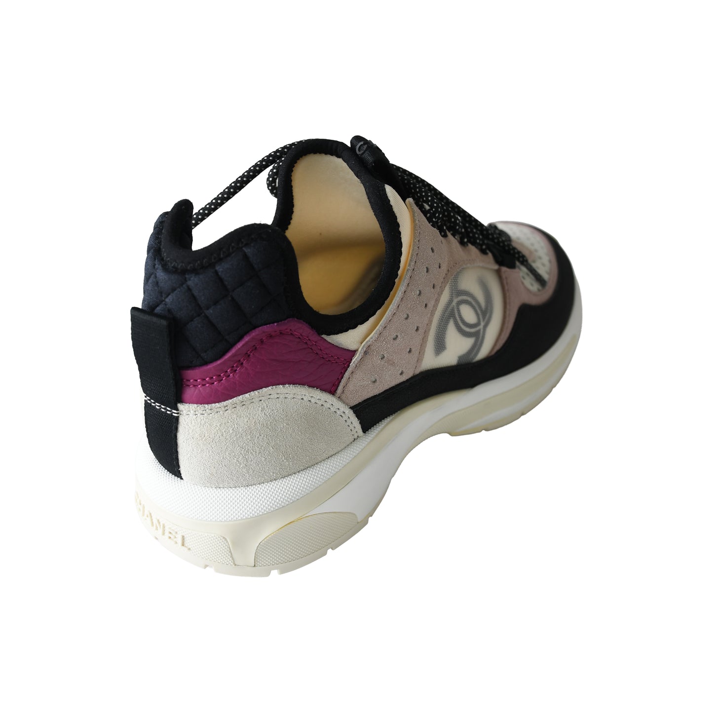 Chanel Suede Calfskin Mixed Fibers CC Sneakers Grey Black Pink-NOBLEMARS