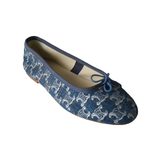 Celine Les Ballerines Triomphe Stamped Ballerina With Laces Denim-NOBLEMARS