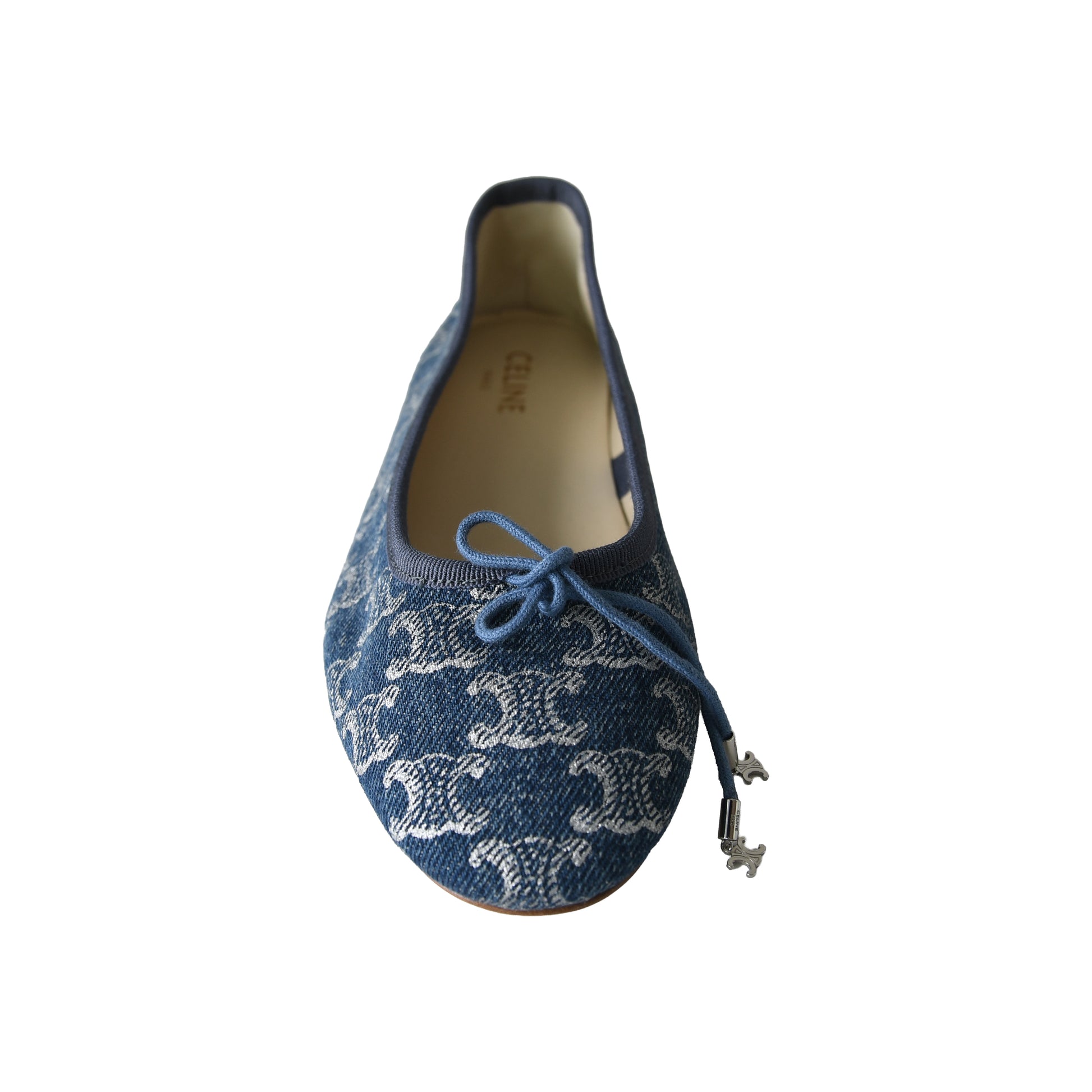 Celine Les Ballerines Triomphe Stamped Ballerina With Laces Denim-NOBLEMARS