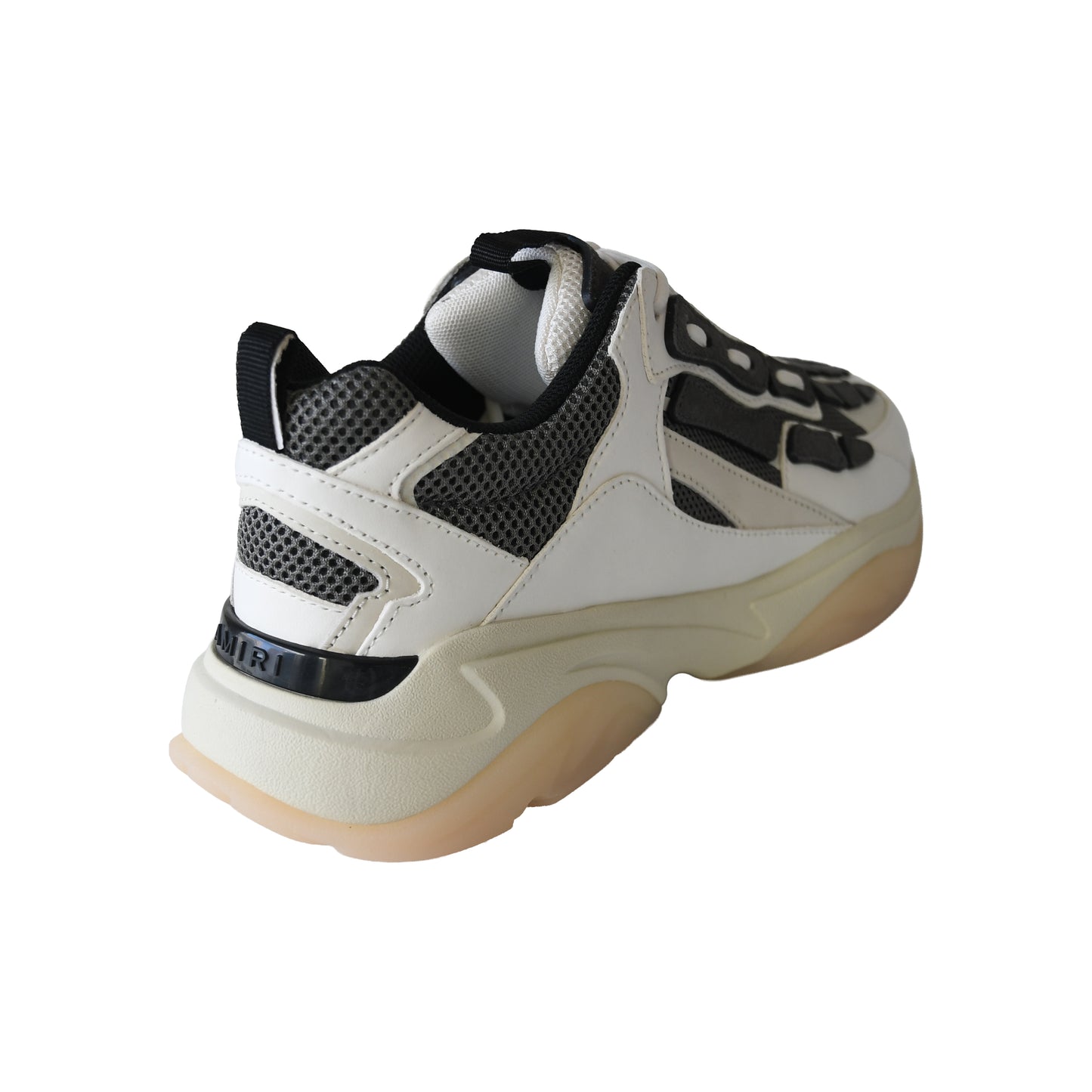 Amiri Bone Runner Leather Suede Mesh Sneaker Cream Black-NOBLEMARS