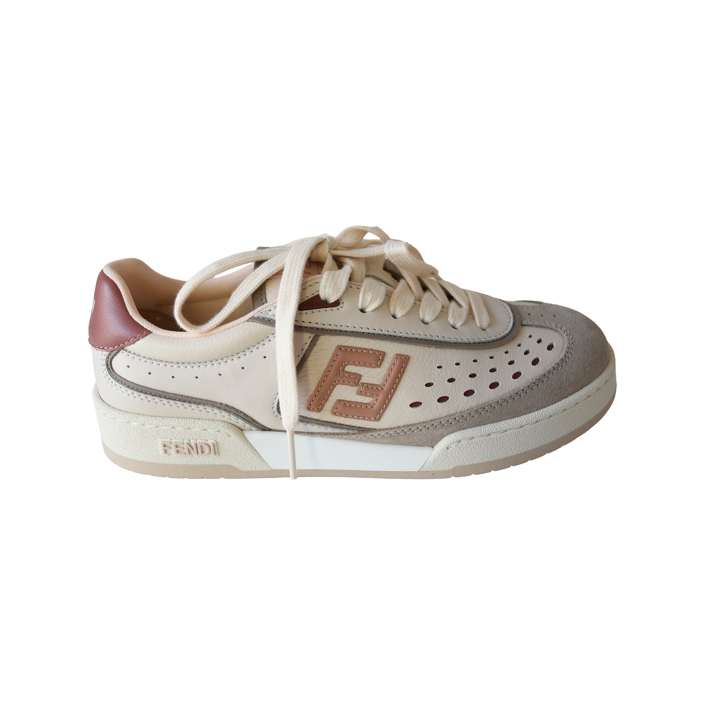 Fendi Match Suede Leather Low Top Sneaker Shell Sienna Mud Rose-NOBLEMARS