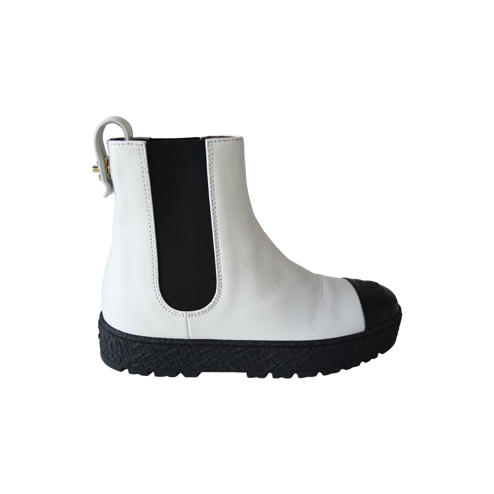Chanel Rain Boots Ankle Boots White Black-NOBLEMARS