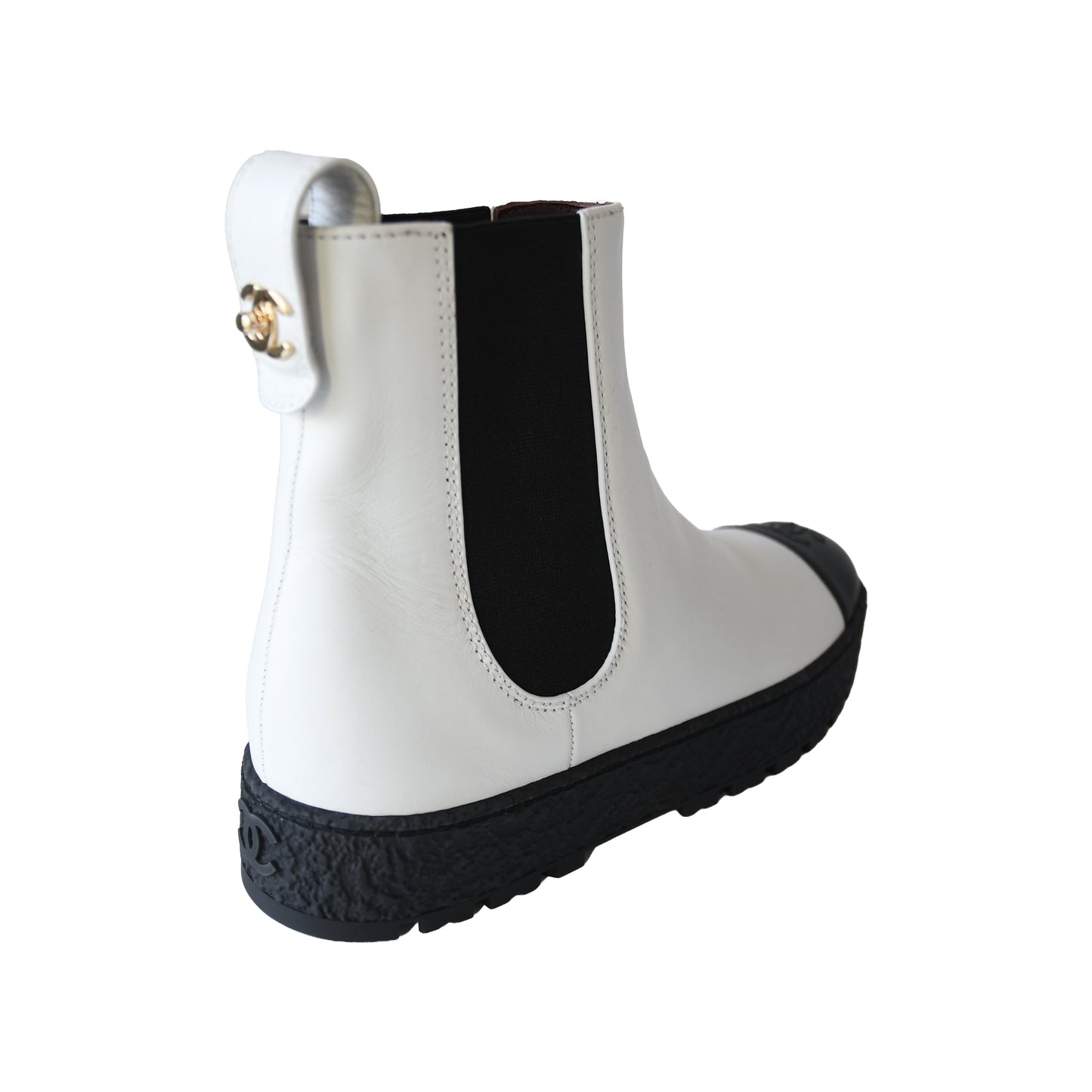 Chanel Rain Boots Ankle Boots White Black-NOBLEMARS