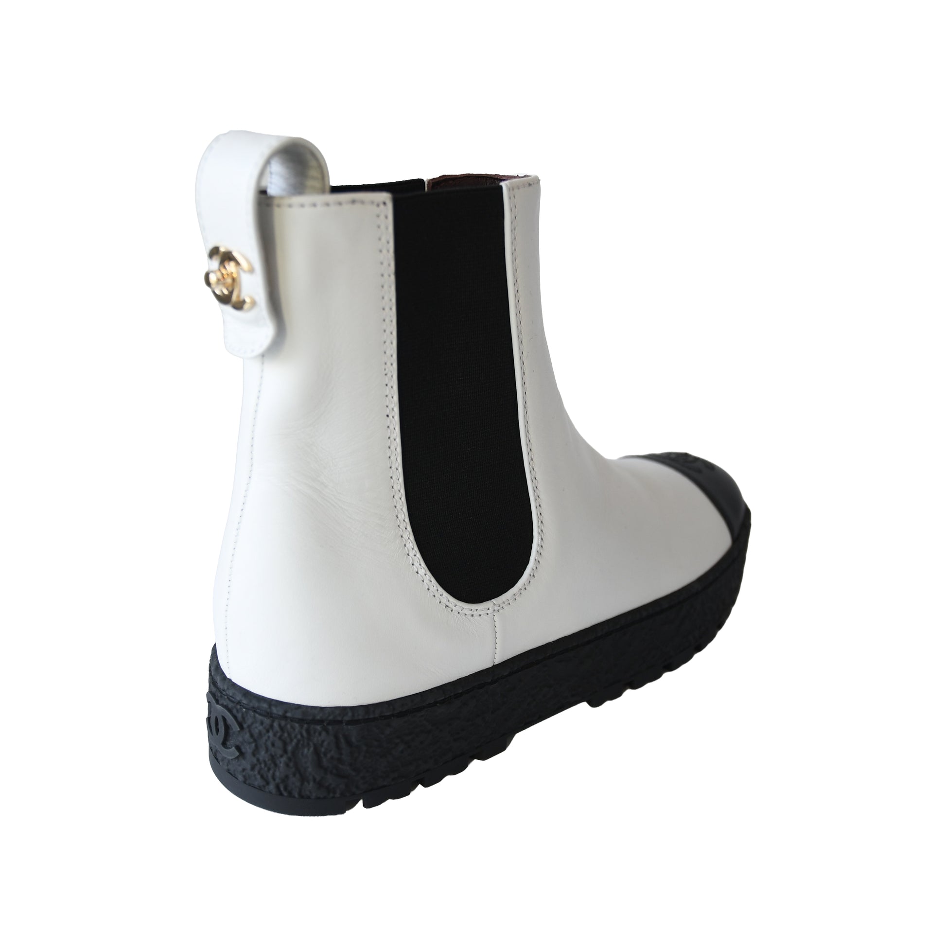 Chanel Rain Boots Ankle Boots White Black-NOBLEMARS