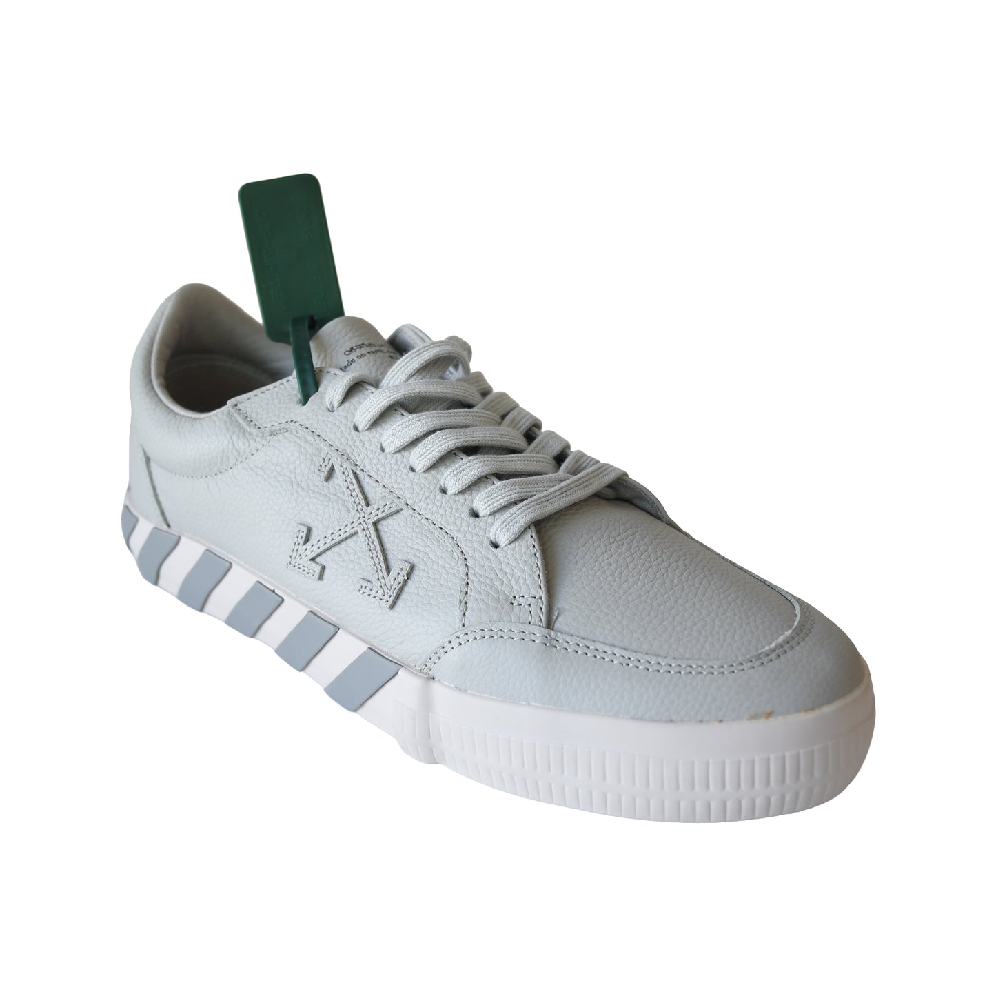 Off White Low Vulcanized Calf Leather Sneakers Grey White