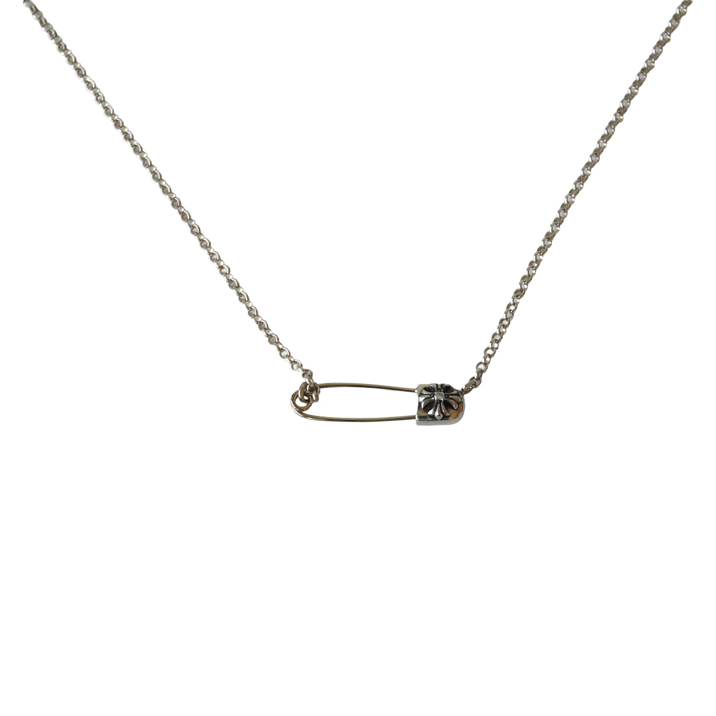 Chrome Hearts Safety Pin Clip Roll Chain Necklace Silver