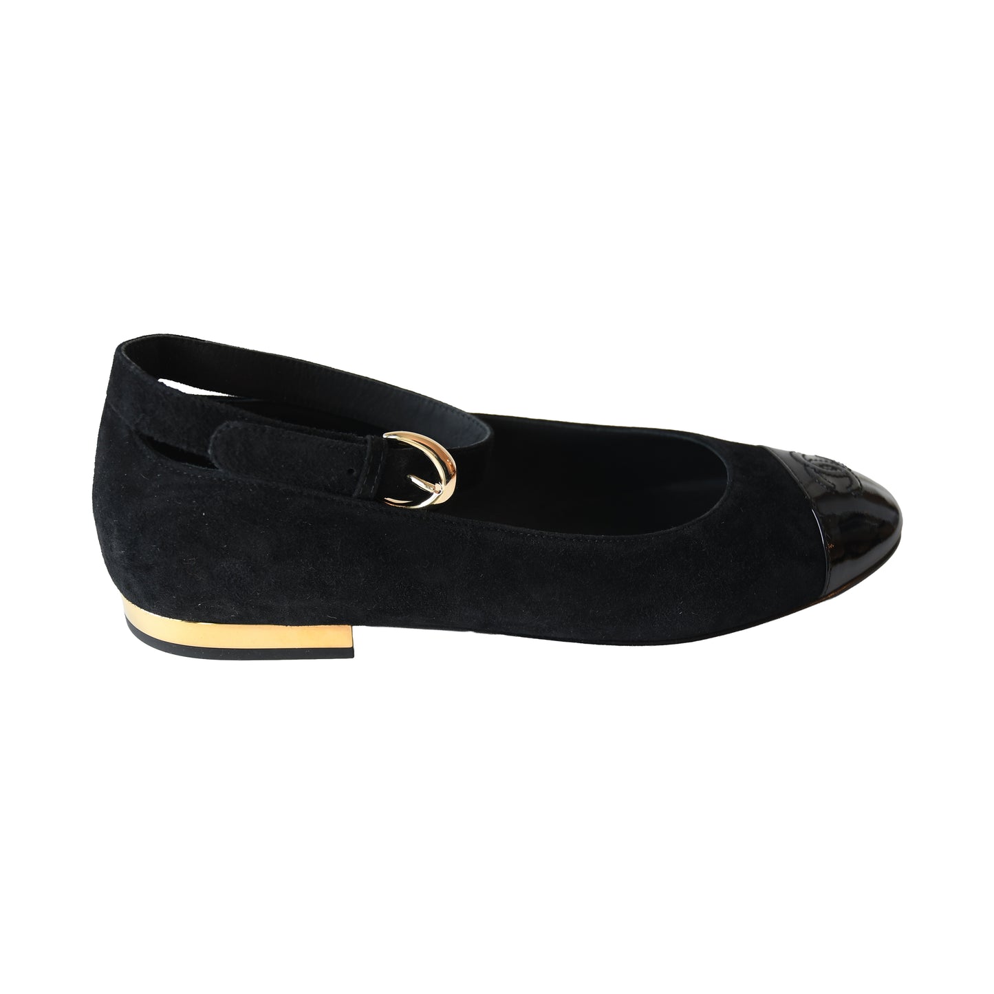Chanel Suede Mary Jane Ballet Flats Black-NOBLEMARS