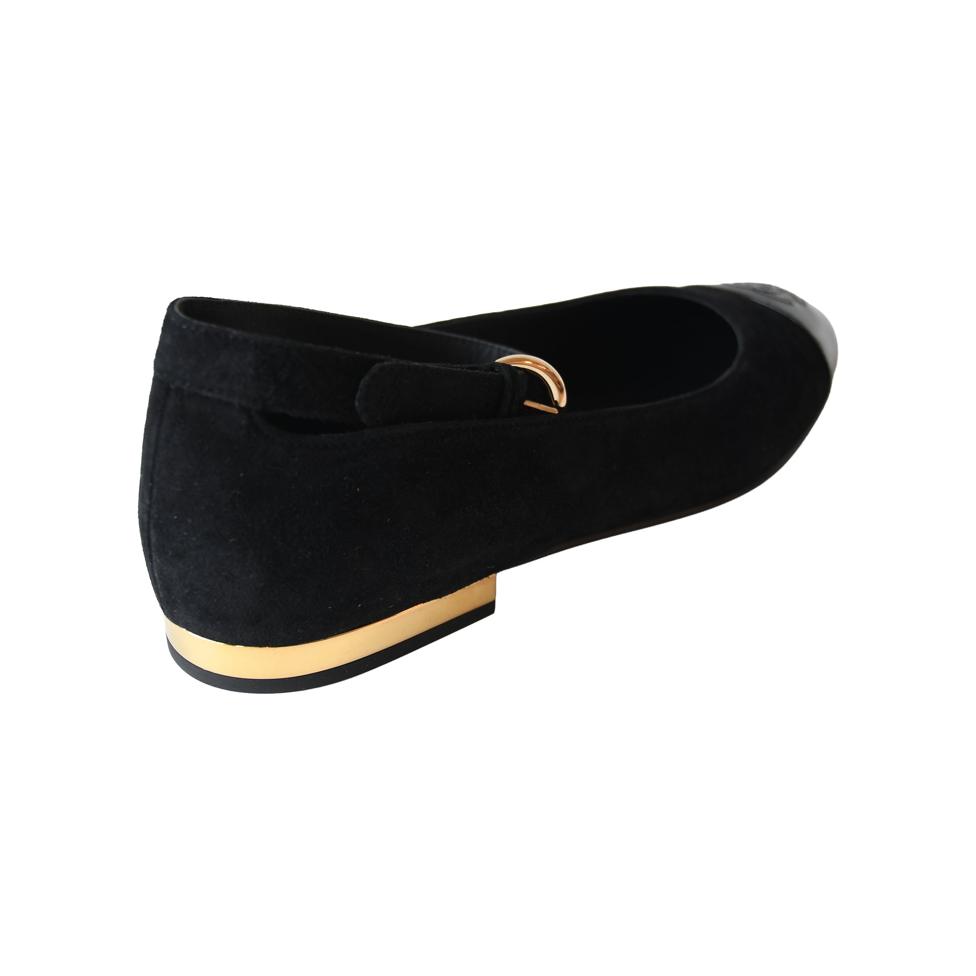 Chanel Suede Mary Jane Ballet Flats Black-NOBLEMARS