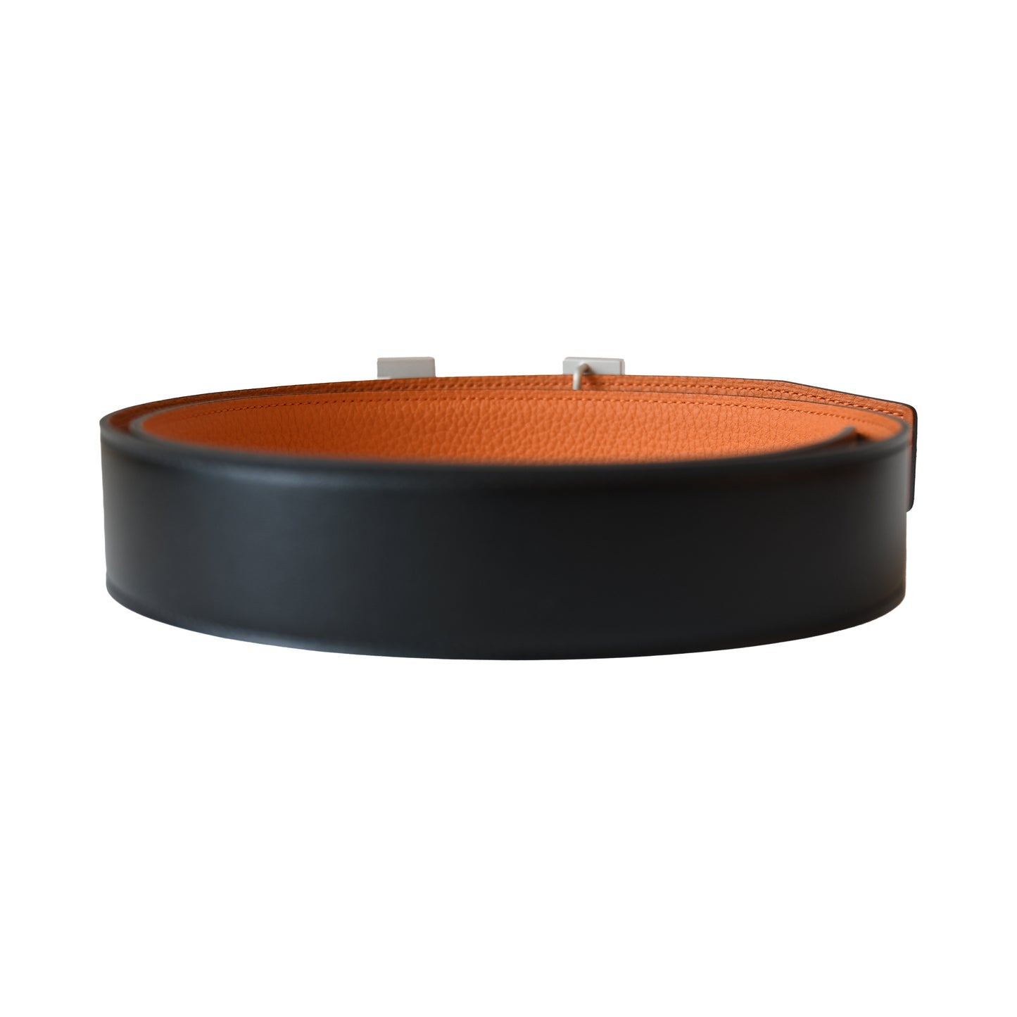 Hermes 38mm H-Shaped Buckle Reversible Constance Leather Belt Palladium Hardware Black Orange-NOBLEMARS