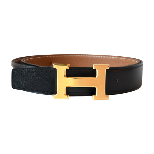 Hermes 32mm H-Shaped Buckle Reversible Constance Leather Belt Gold Hardware Black Brown-NOBLEMARS