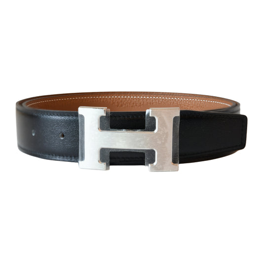 Hermes H-Shaped Buckle Reversible Constance Leather Belt Palladium Hardware Black Brown-NOBLEMARS