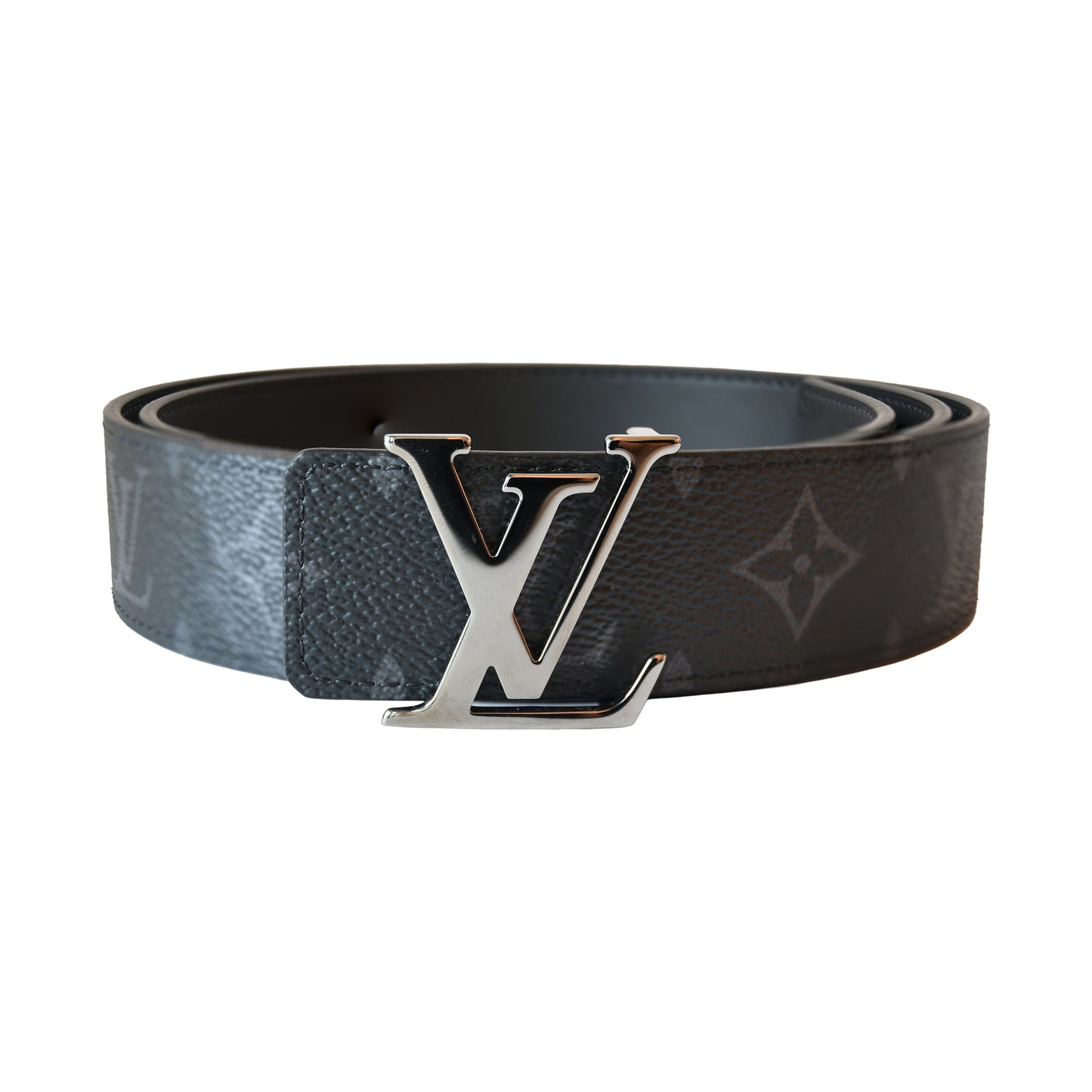 Louis Vuitton Initiales Ruthenium-Finish Buckle Reversible Belt Monogram Eclipse Black-NOBLEMARS