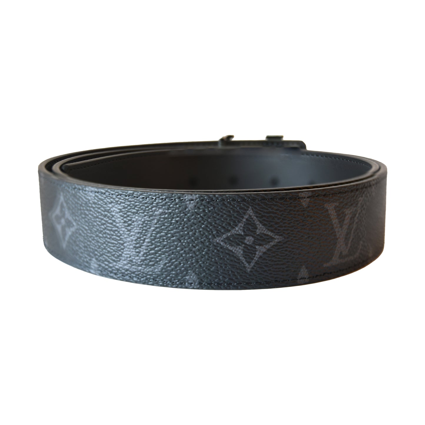 Louis Vuitton Initiales Ruthenium-Finish Buckle Reversible Belt Monogram Eclipse Black-NOBLEMARS