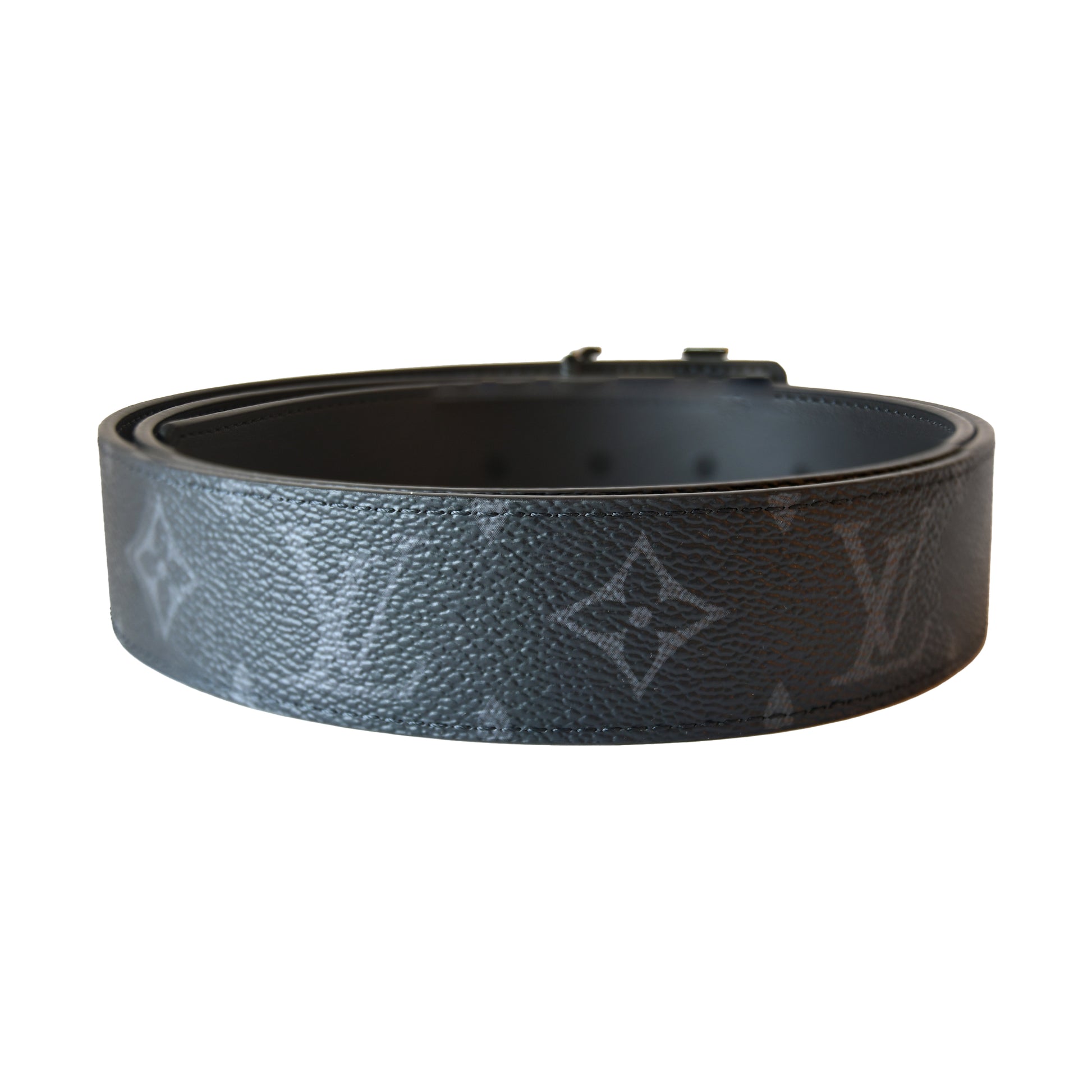Louis Vuitton Initiales Ruthenium-Finish Buckle Reversible Belt Monogram Eclipse Black-NOBLEMARS