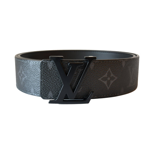 Louis Vuitton Initiales Matte Black Buckle Reversible Belt Monogram Eclipse Black-NOBLEMARS