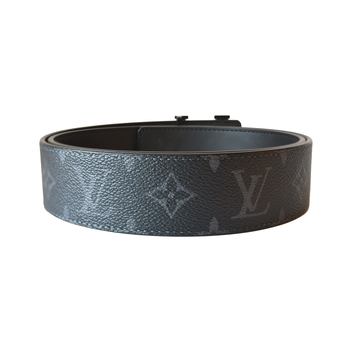 Louis Vuitton Initiales Matte Black Buckle Reversible Belt Monogram Eclipse Black-NOBLEMARS