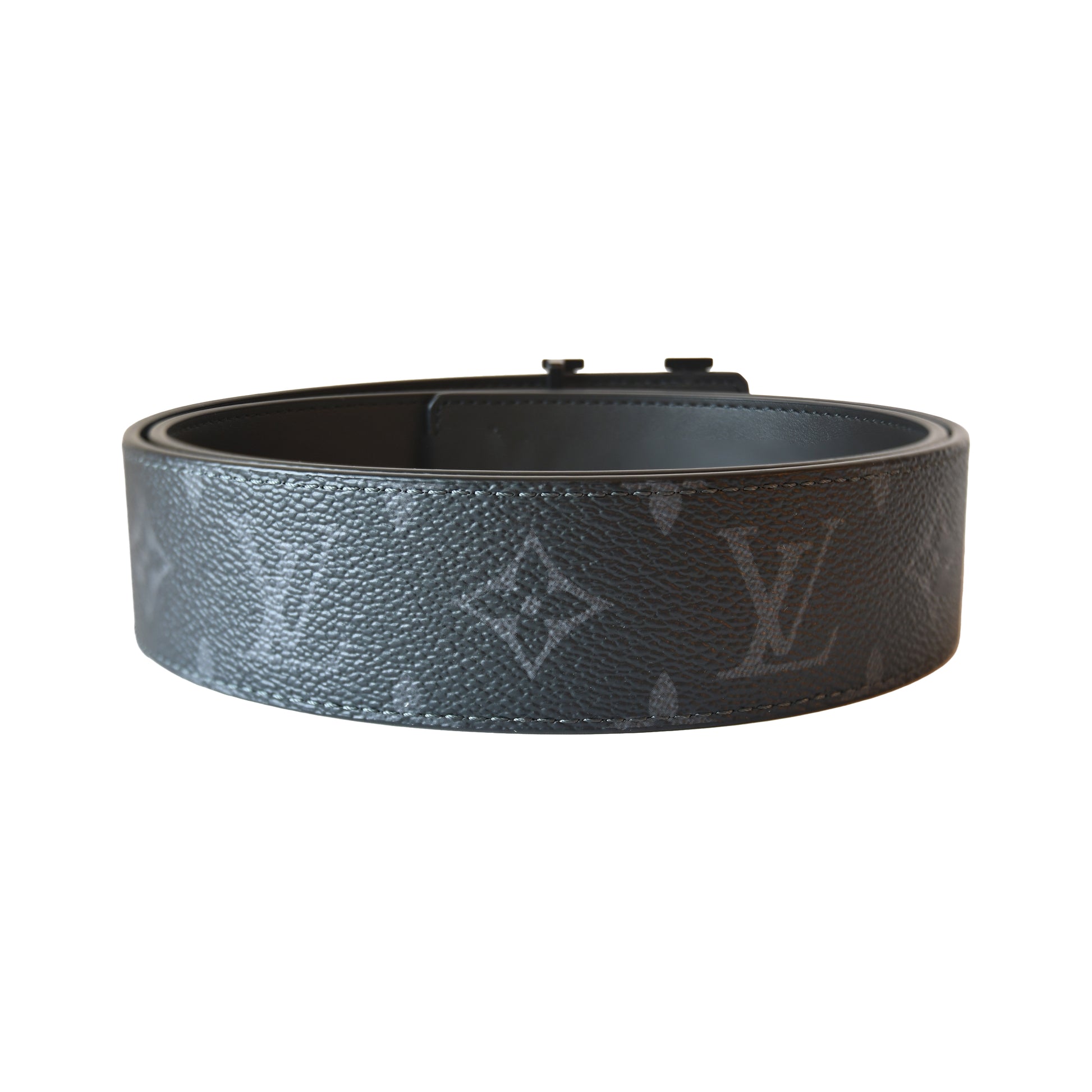 Louis Vuitton Initiales Matte Black Buckle Reversible Belt Monogram Eclipse Black-NOBLEMARS
