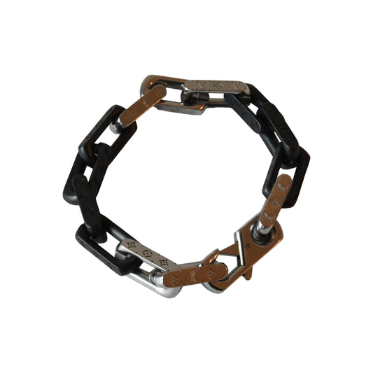 Louis Vuitton Stainless Steel Monogram Chain Bracelets Black White-NOBLEMARS