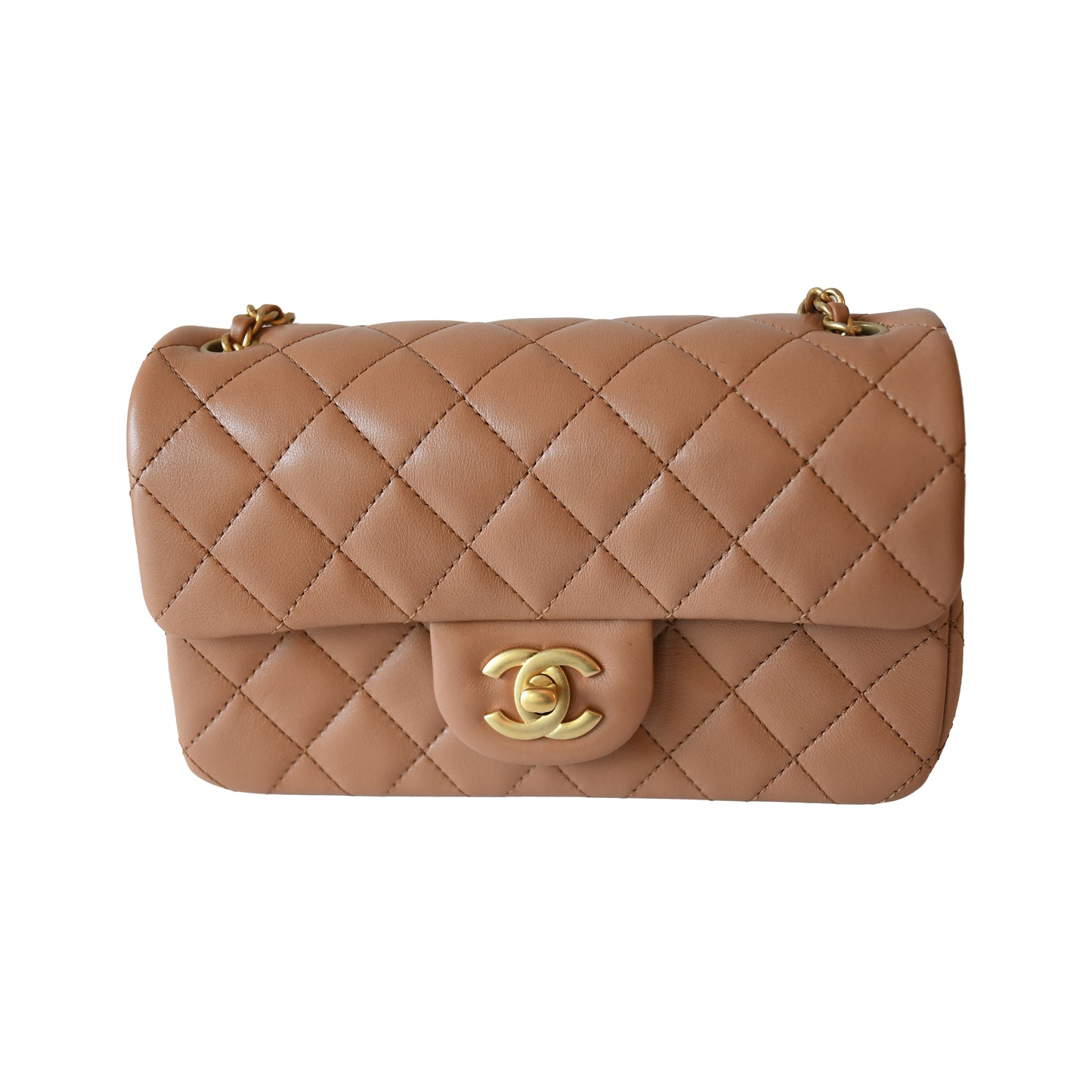 Chanel Lambskin Quilted Mini CC Pearl Crush Rectangular Flap Bag Caramel-NOBLEMARS