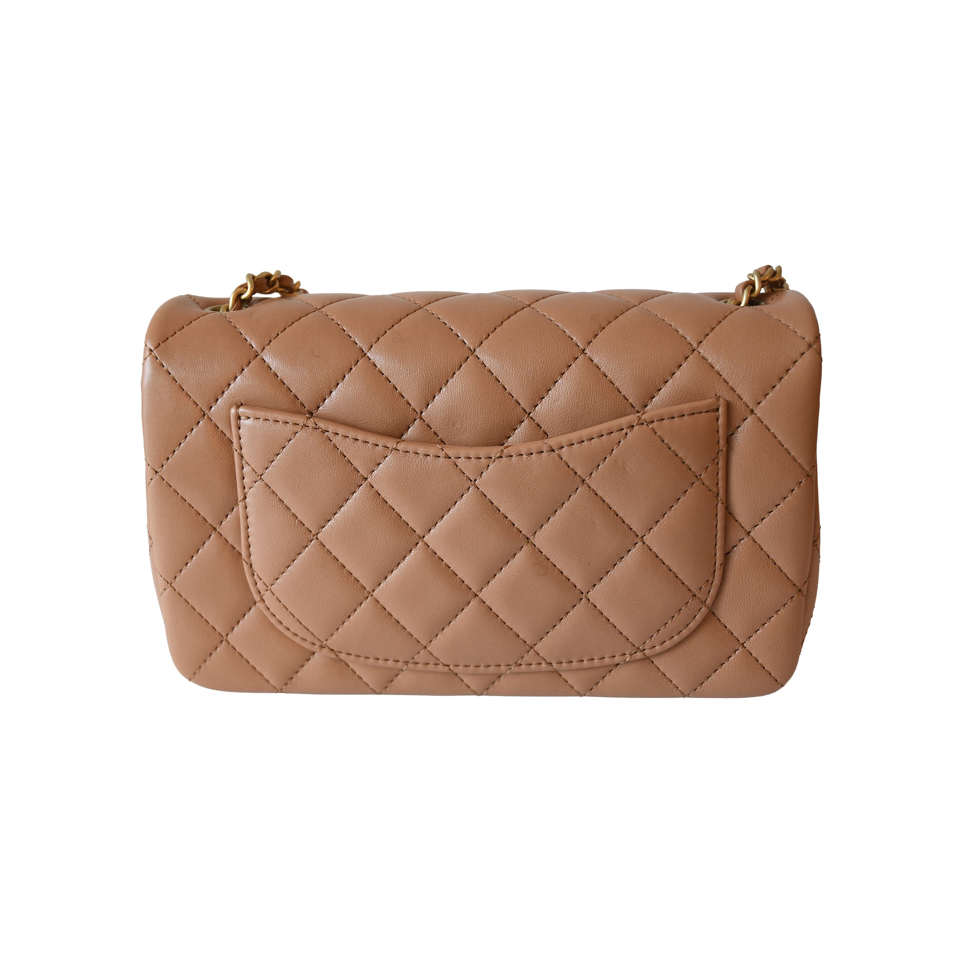 Chanel Lambskin Quilted Mini CC Pearl Crush Rectangular Flap Bag Caramel-NOBLEMARS