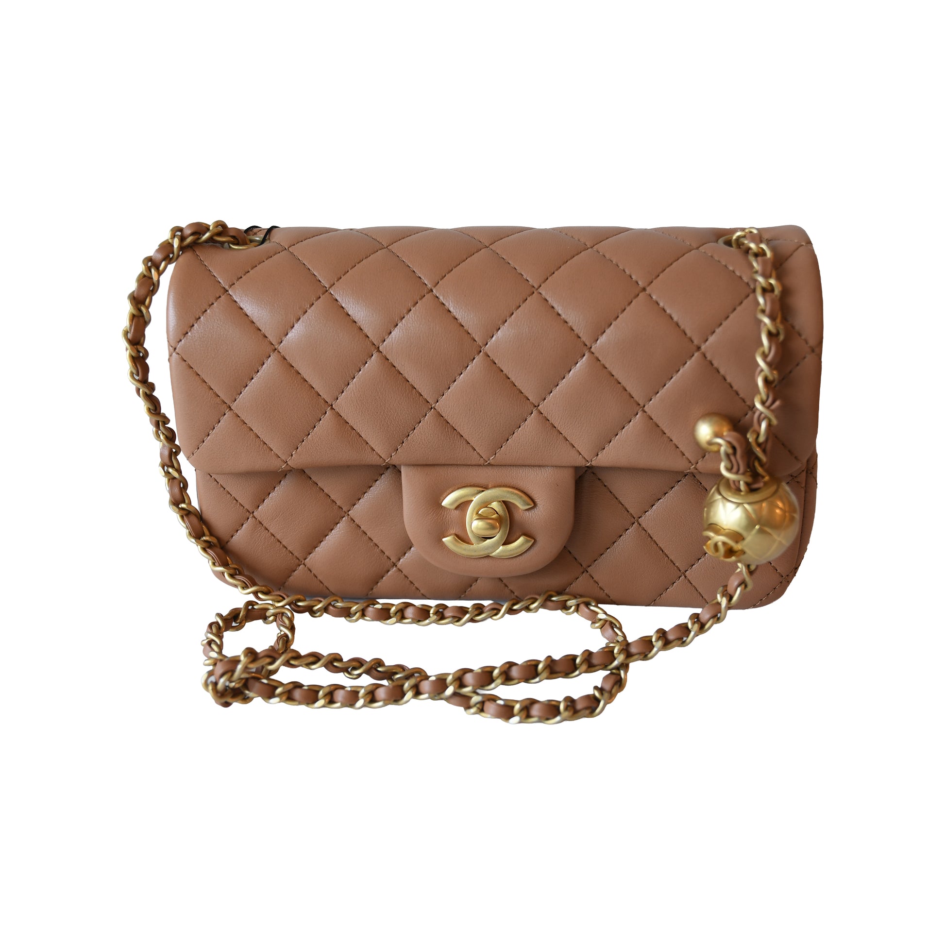 Chanel Lambskin Quilted Mini CC Pearl Crush Rectangular Flap Bag Caramel-NOBLEMARS