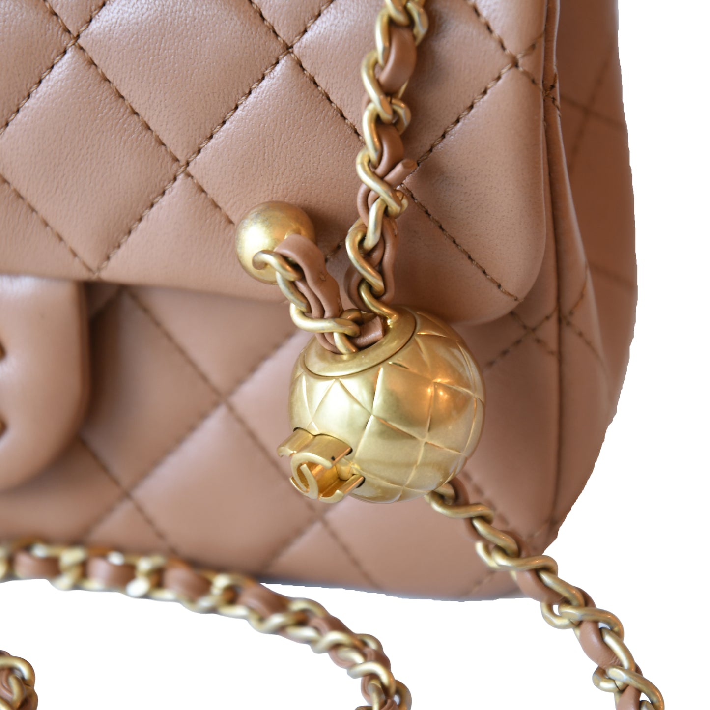 Chanel Lambskin Quilted Mini CC Pearl Crush Rectangular Flap Bag Caramel-NOBLEMARS