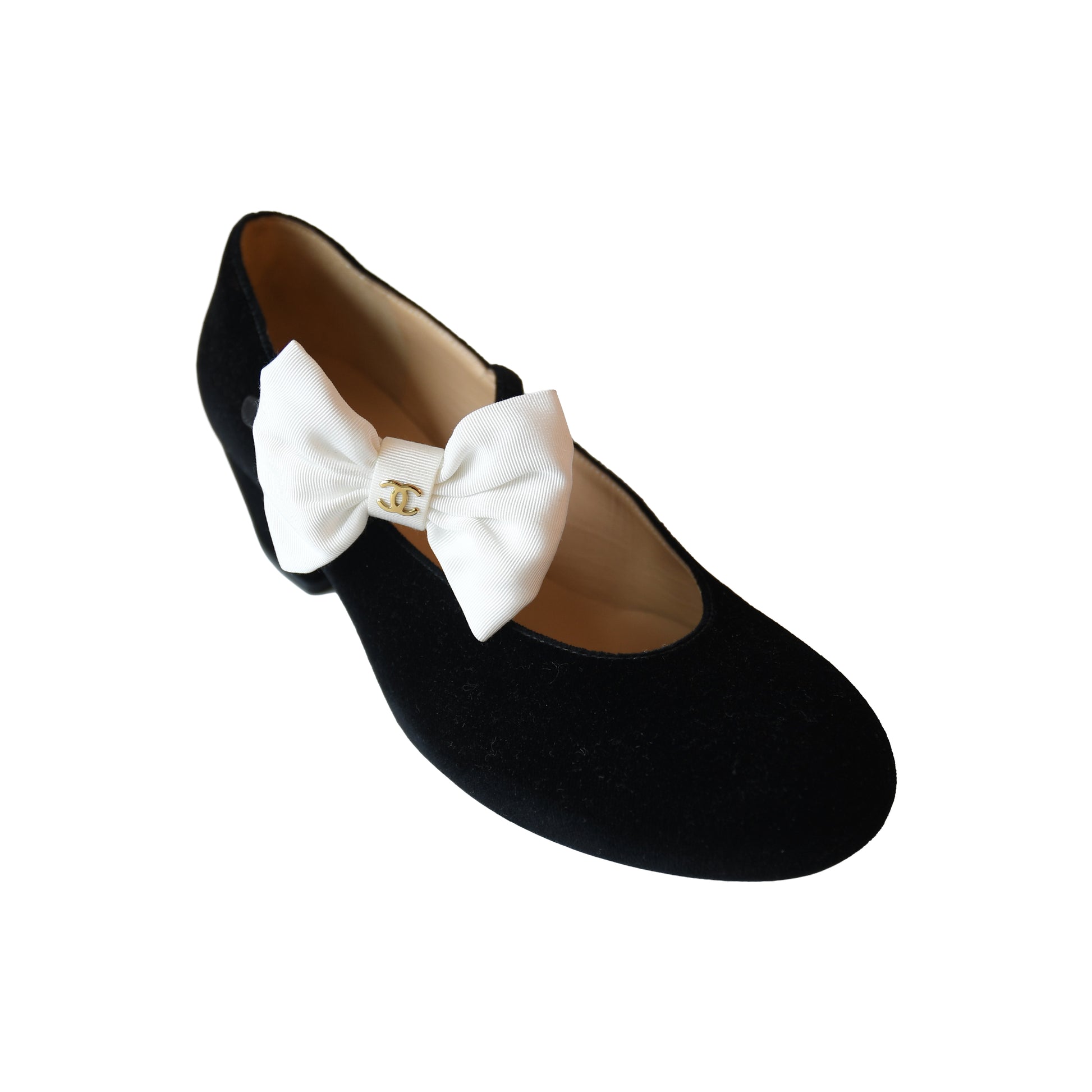 Chanel 24A D'Art Velvet Mary Jane Flat Black-NOBLEMARS