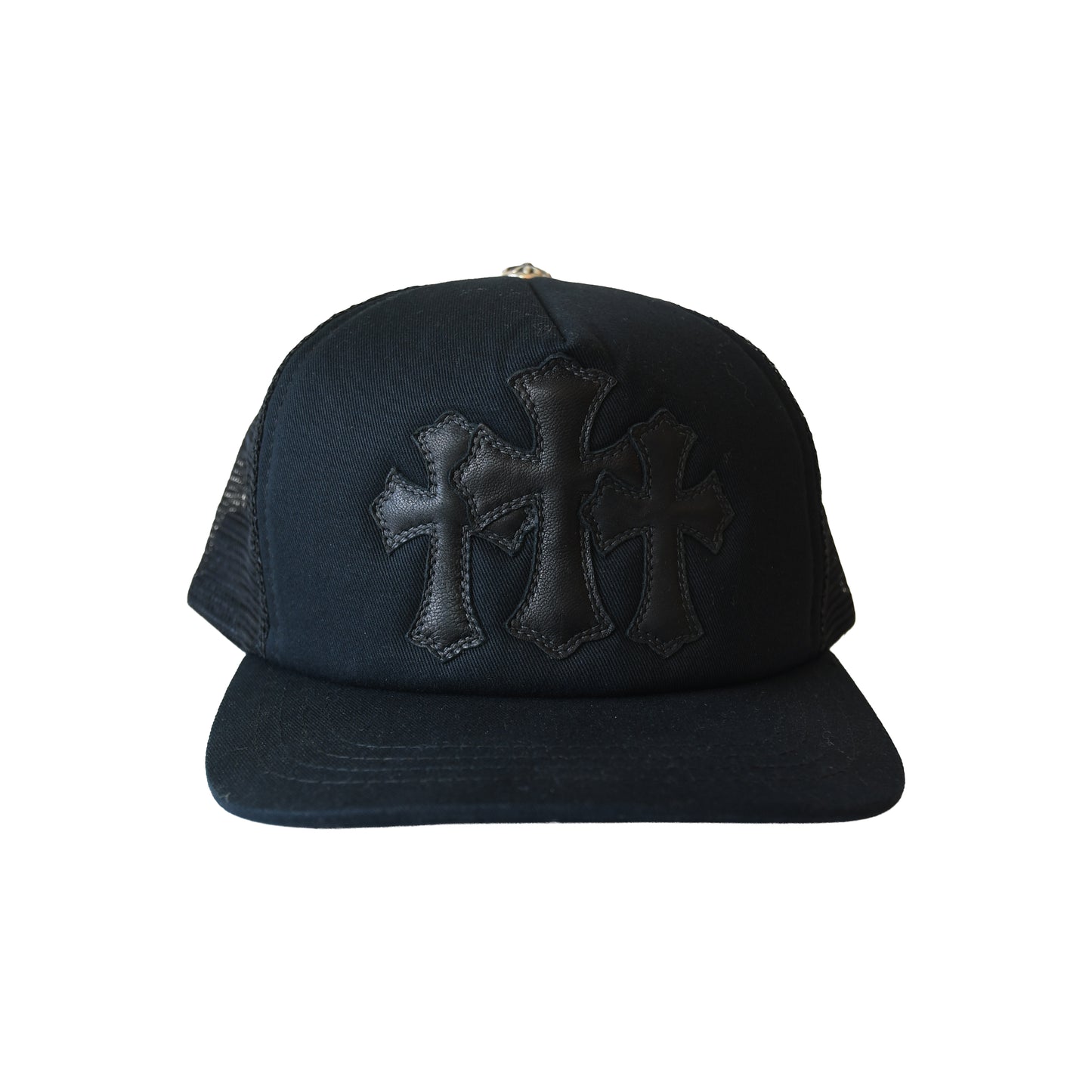 Chrome Hearts Triple Cross Cemetery Trucker Hat Black-NOBLEMARS