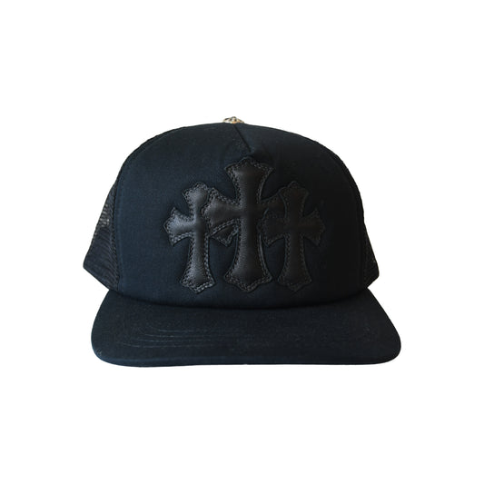 Chrome Hearts Triple Cross Cemetery Trucker Hat Black-NOBLEMARS