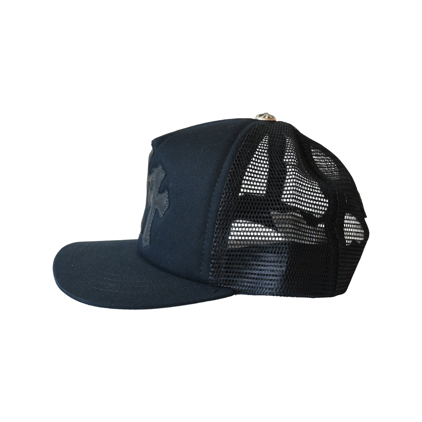 Chrome Hearts Triple Cross Cemetery Trucker Hat Black-NOBLEMARS