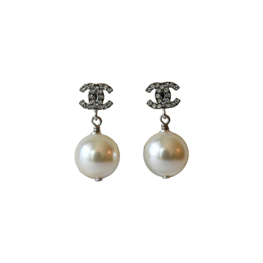 Chanel Crystal CC Pearl Drop Earrings-NOBLEMARS