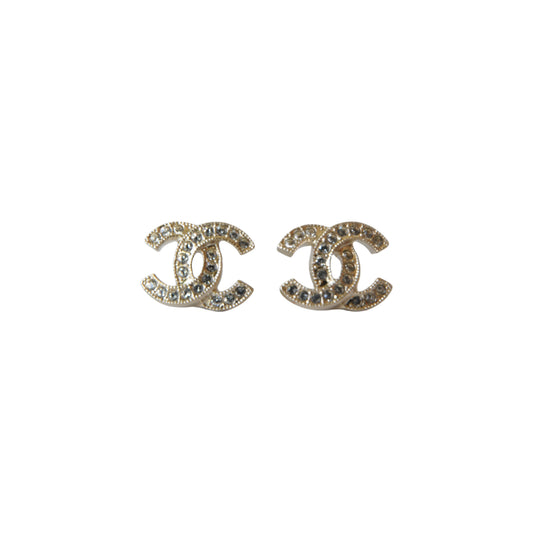 Chanel Crystal CC Logo Stud Earrings-NOBLEMARS