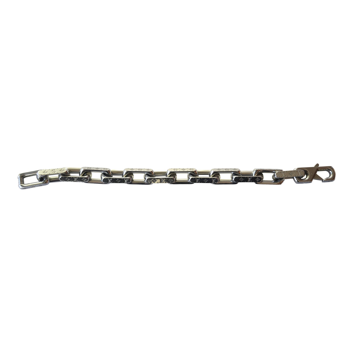 Louis Vuitton Stainless Steel Monogram Chain Bracelets Silver-NOBLEMARS