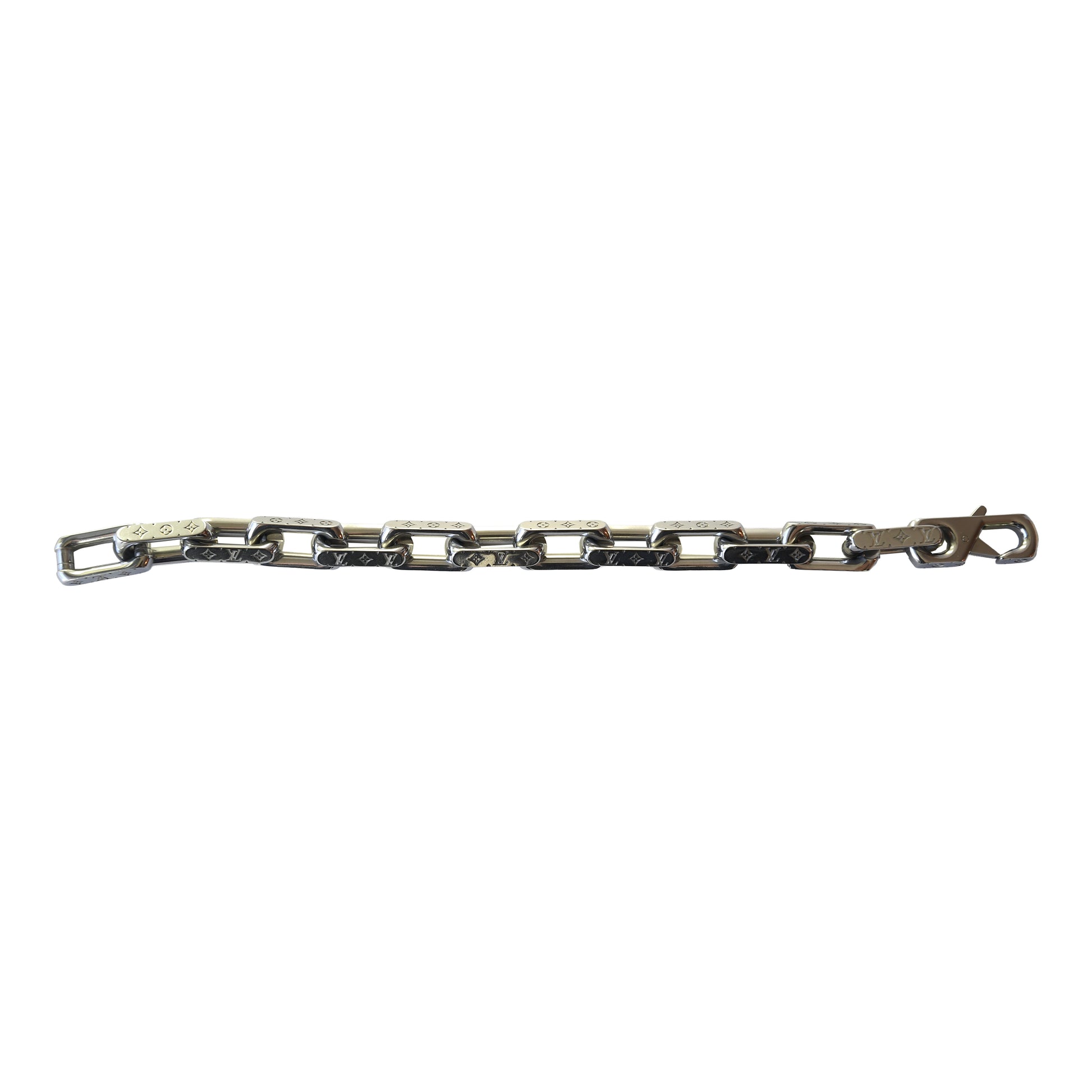 Louis Vuitton Stainless Steel Monogram Chain Bracelets Silver-NOBLEMARS