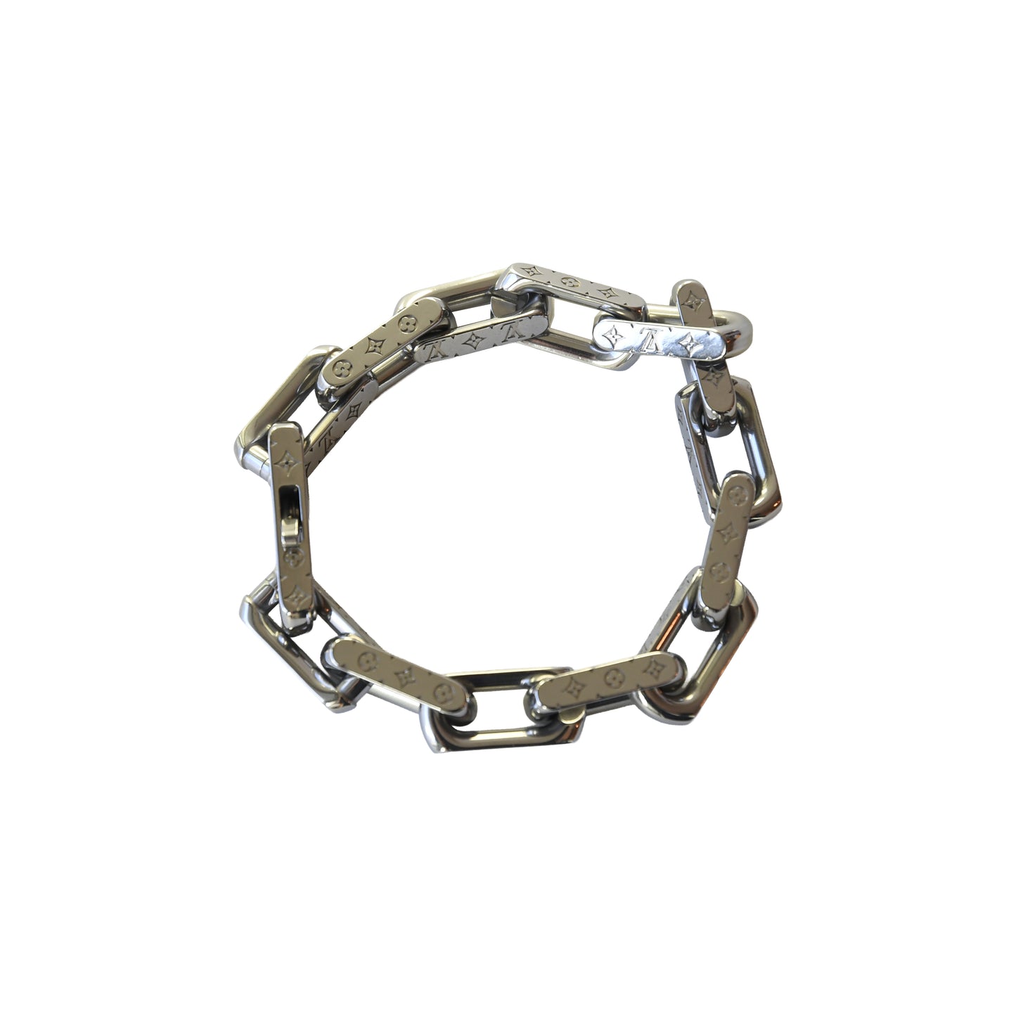 Louis Vuitton Stainless Steel Monogram Chain Bracelets Silver-NOBLEMARS