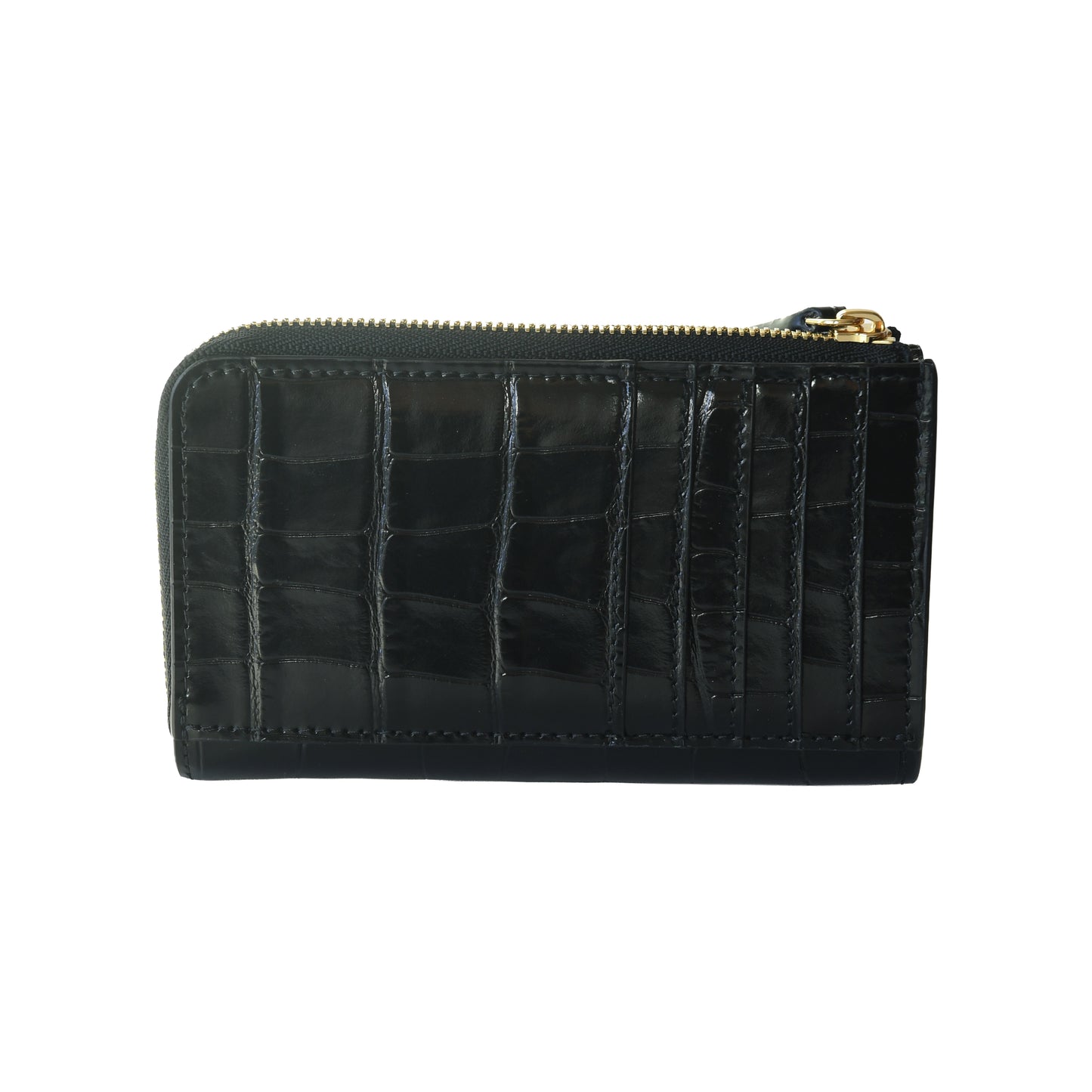 Chanel Crocodile Embossed Calfskin Fragment Case Zipped Card Holder Black-NOBLEMARS