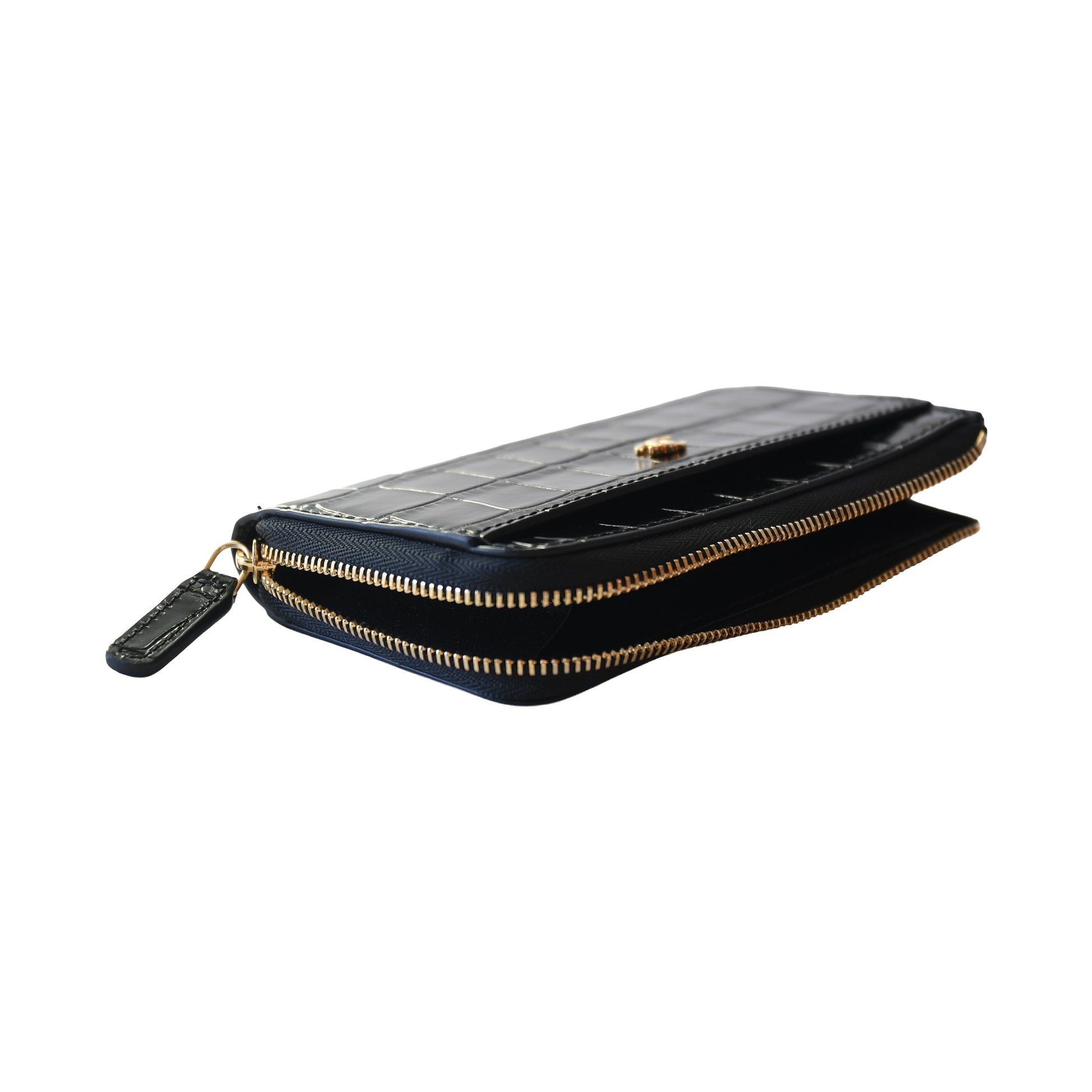 Chanel Crocodile Embossed Calfskin Fragment Case Zipped Card Holder Black-NOBLEMARS