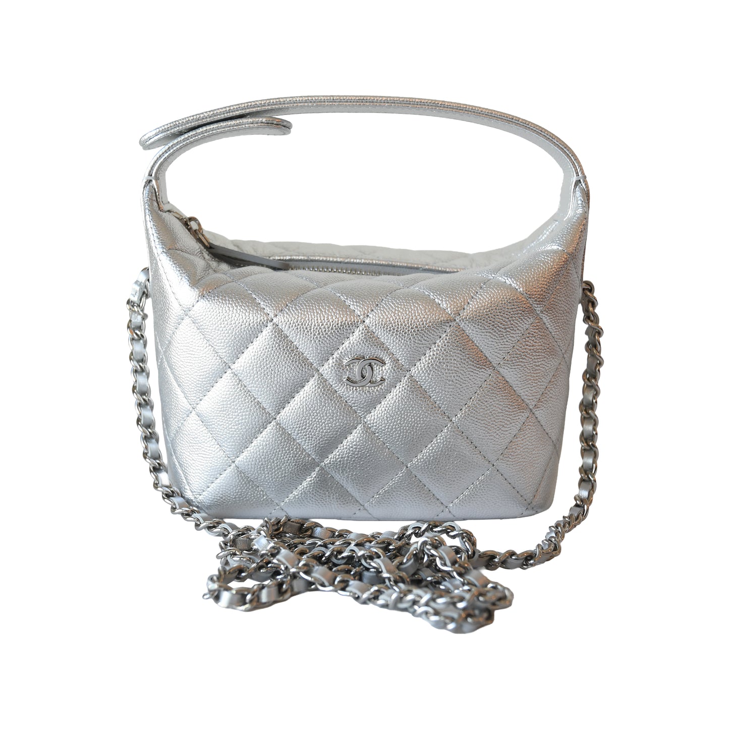 Chanel Caviar Quilted Hobo Bags Silver-NOBLEMARS
