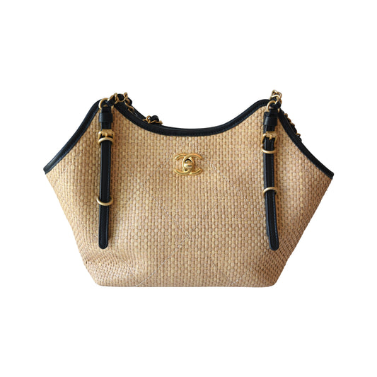 Chanel Braided Raffia Quilted Small Shopping Bag Beige——NOBLEMARS
