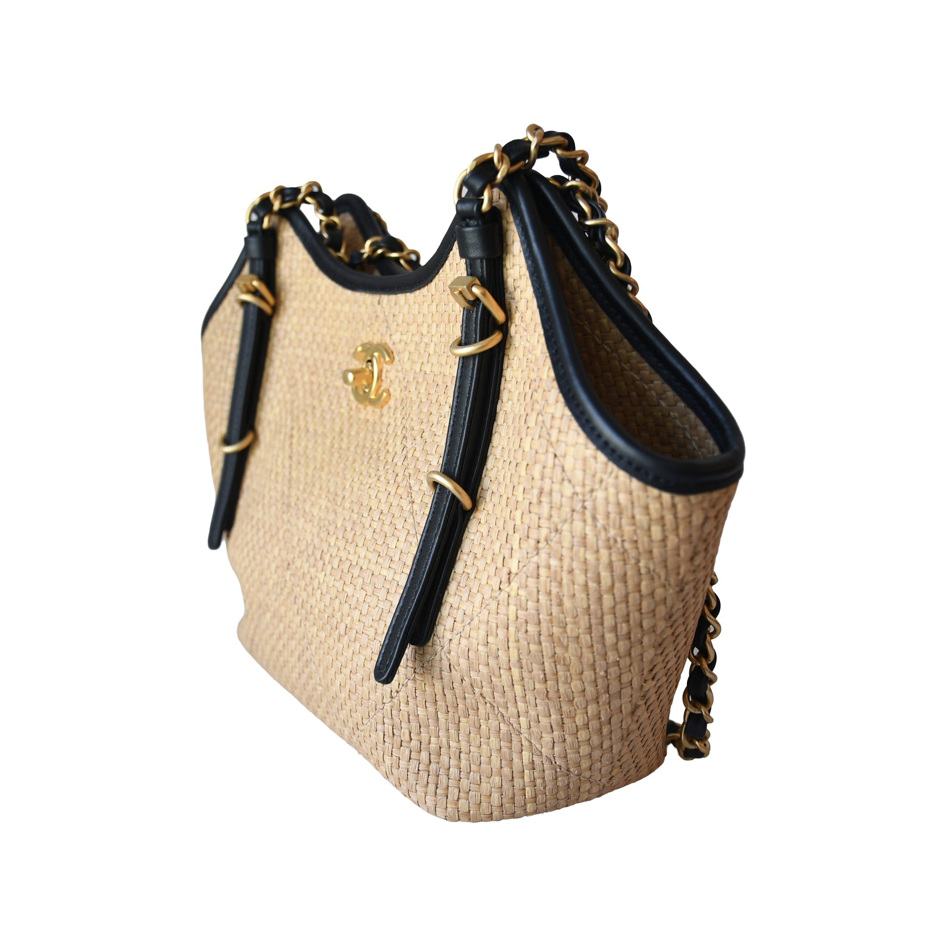 Chanel Braided Raffia Quilted Tweed Shopping Tote Bag Beige-NOBLEMARS