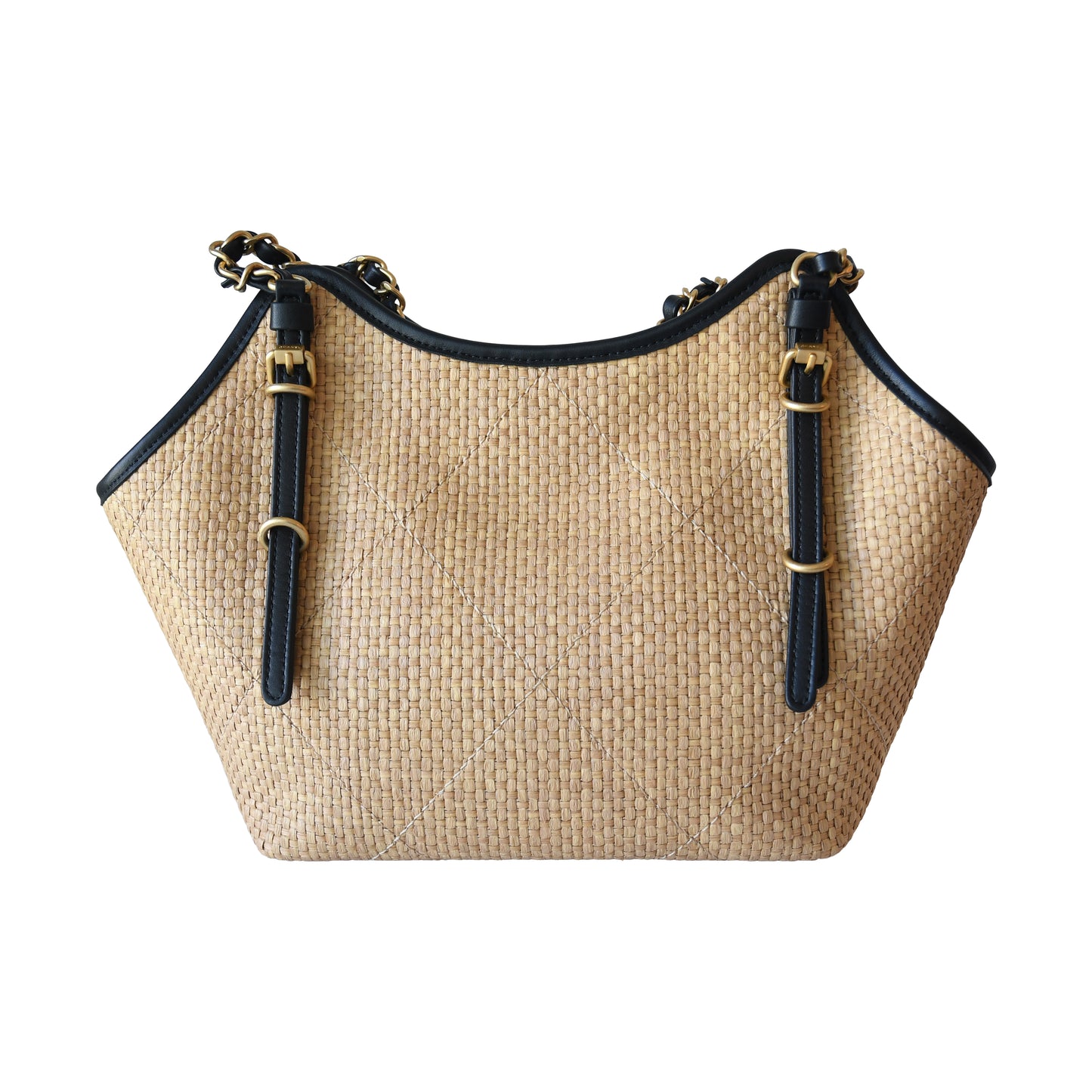 Chanel Braided Raffia Quilted Tweed Shopping Tote Bag Beige-NOBLEMARS