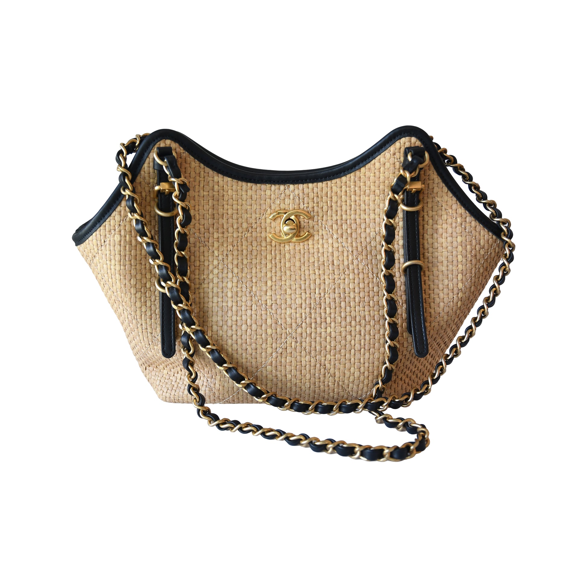 Chanel Braided Raffia Quilted Tweed Shopping Tote Bag Beige-NOBLEMARS